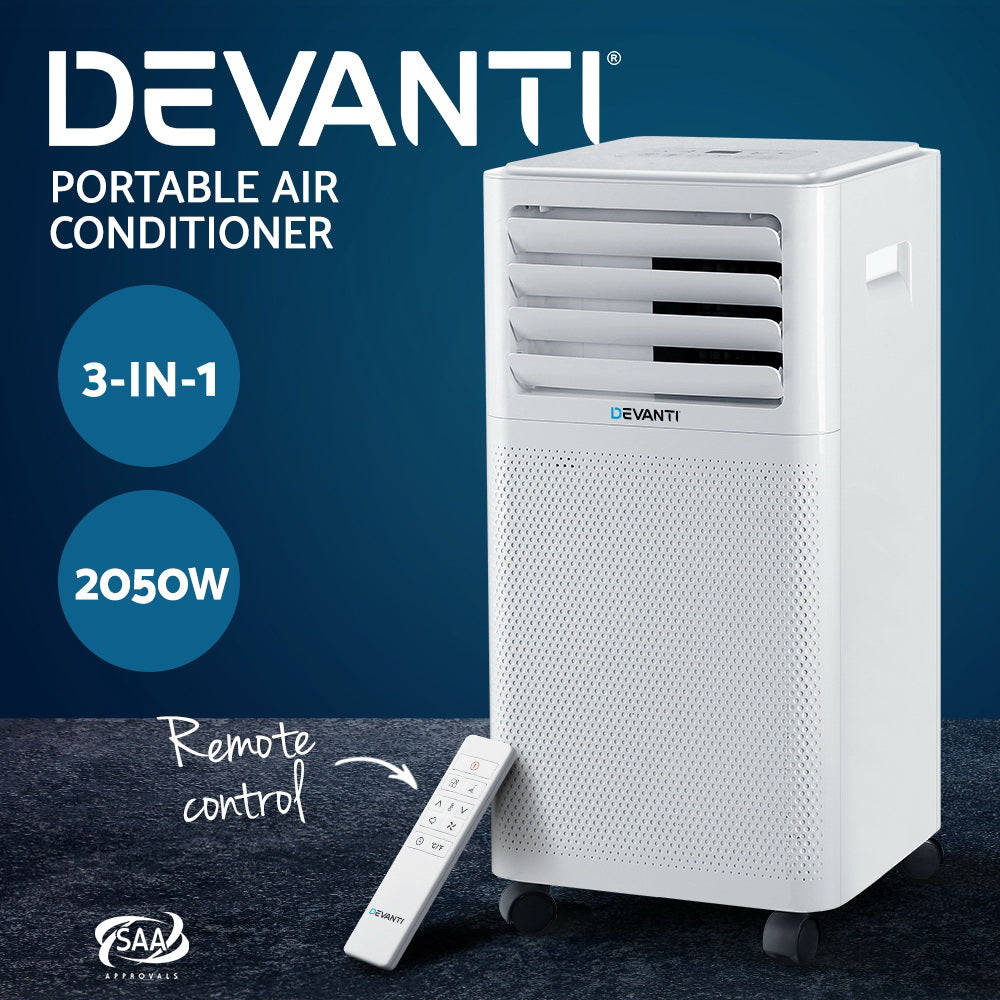 Devanti 7000 BTU Portable Air Conditioner - Compact & Energy Efficient Cooling Unit for Home, Office, and Small Spaces | Perfect for Bedrooms, Dorm Rooms, and RVs
