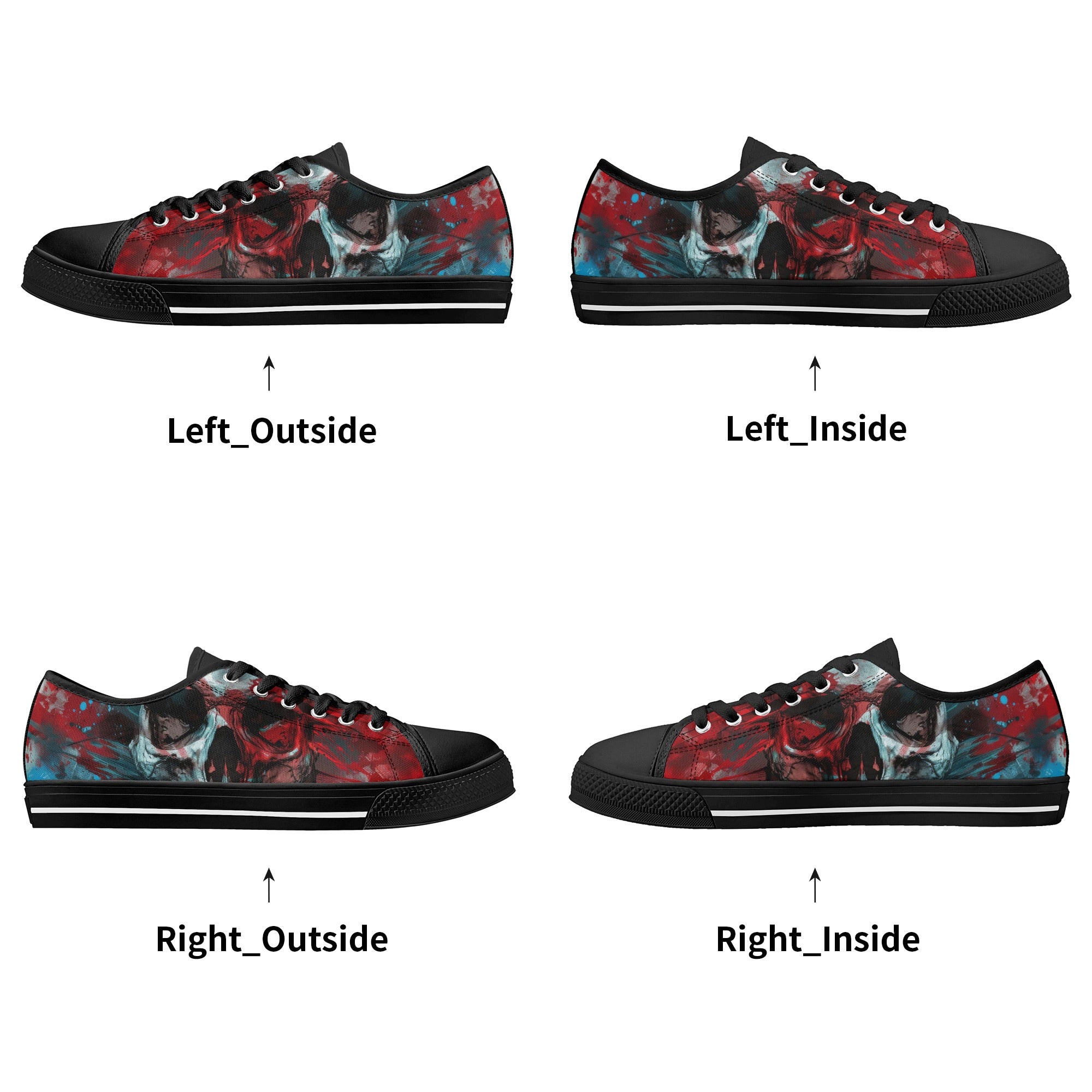 Men's Paint Splatter Skull Print Low Top Canvas Sneakers - Comfortable Rubber Sole Casual Shoes for Streetwear & Urban Fashion