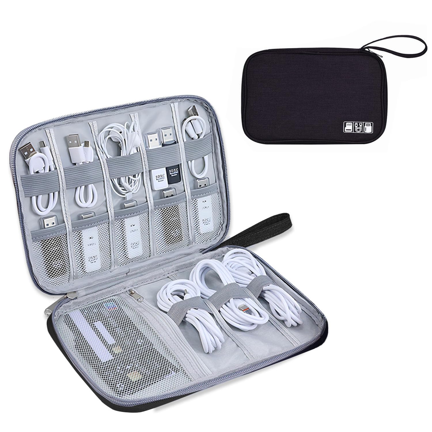 YUNYU Electronics Accessories Organizer Travel Bag - Waterproof USB Cable Storage Pouch for Chargers, Hard Drives & Tech Gadgets - Perfect for Travel, Office & Home Organization (Black)