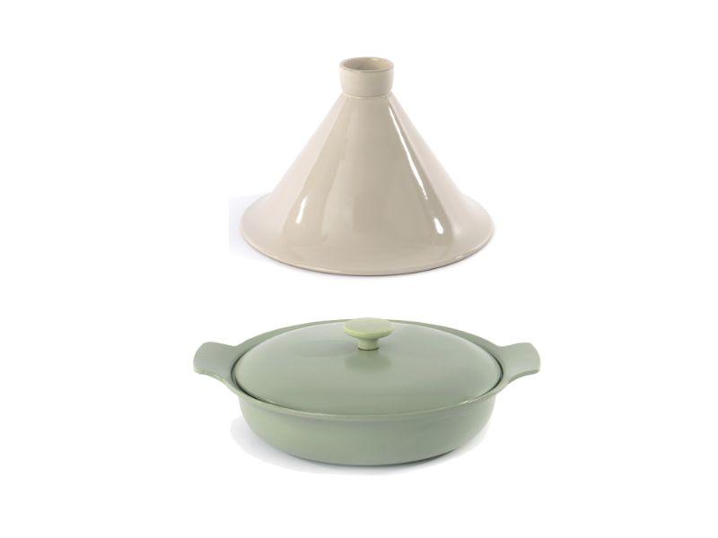 BergHOFF Ron 3-Piece Tajine Set - Green Cast Iron Covered Deep Skillet & White Stone Tajine Cover for Moroccan Cooking, Stews, and Slow Simmering Dishes | Perfect for Home Chefs and Authentic Middle Eastern Cuisine