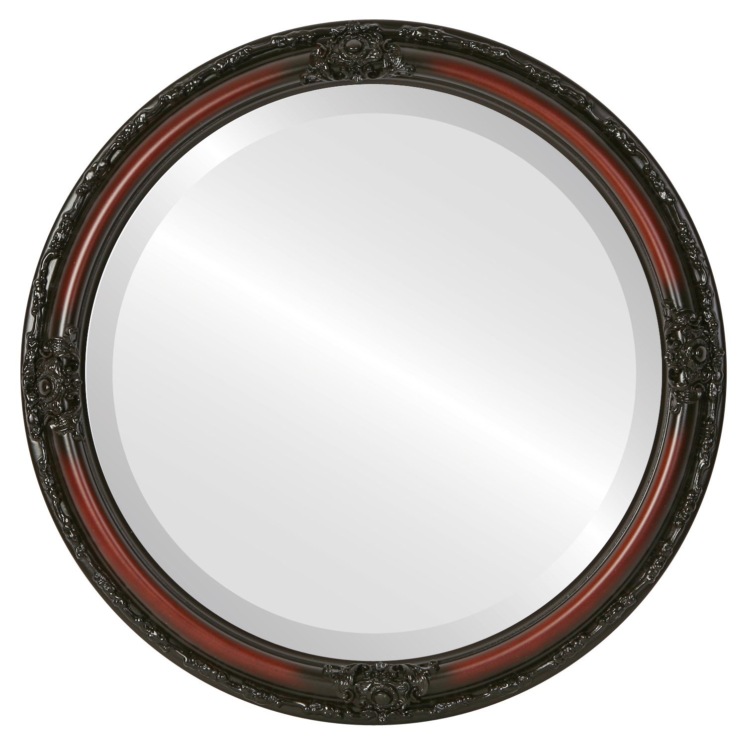 Jefferson Style Round Beveled Wall Mirror - 20x20 Inches Rosewood Frame - Elegant Home Decor for Living Room, Bedroom & Entryway