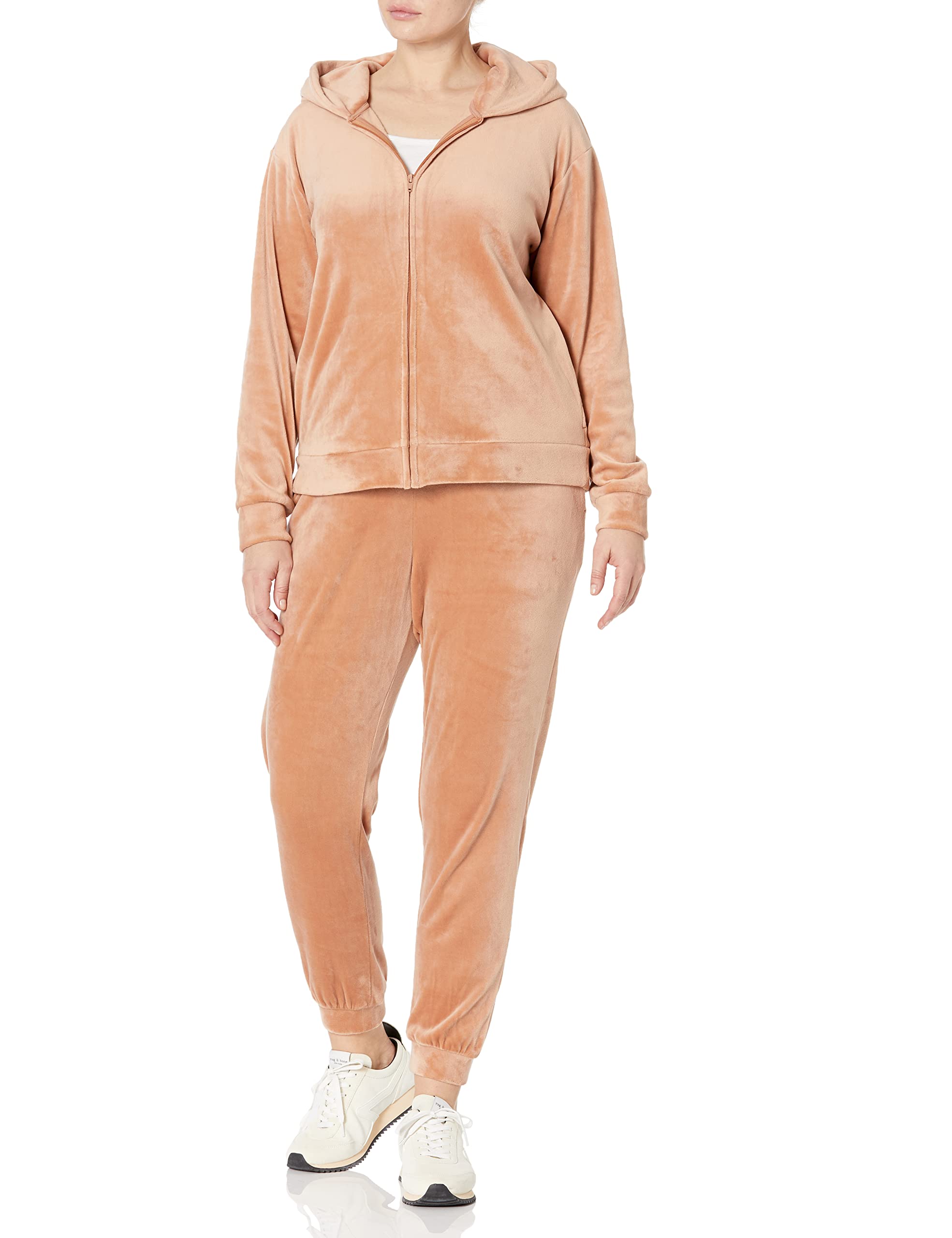 Amazon Essentials Women's Slim Fit Velour Hoodie - Soft Casual Pullover Sweatshirt for Lounge & Outfits | Perfect for Yoga, Running Errands & Coffee Dates