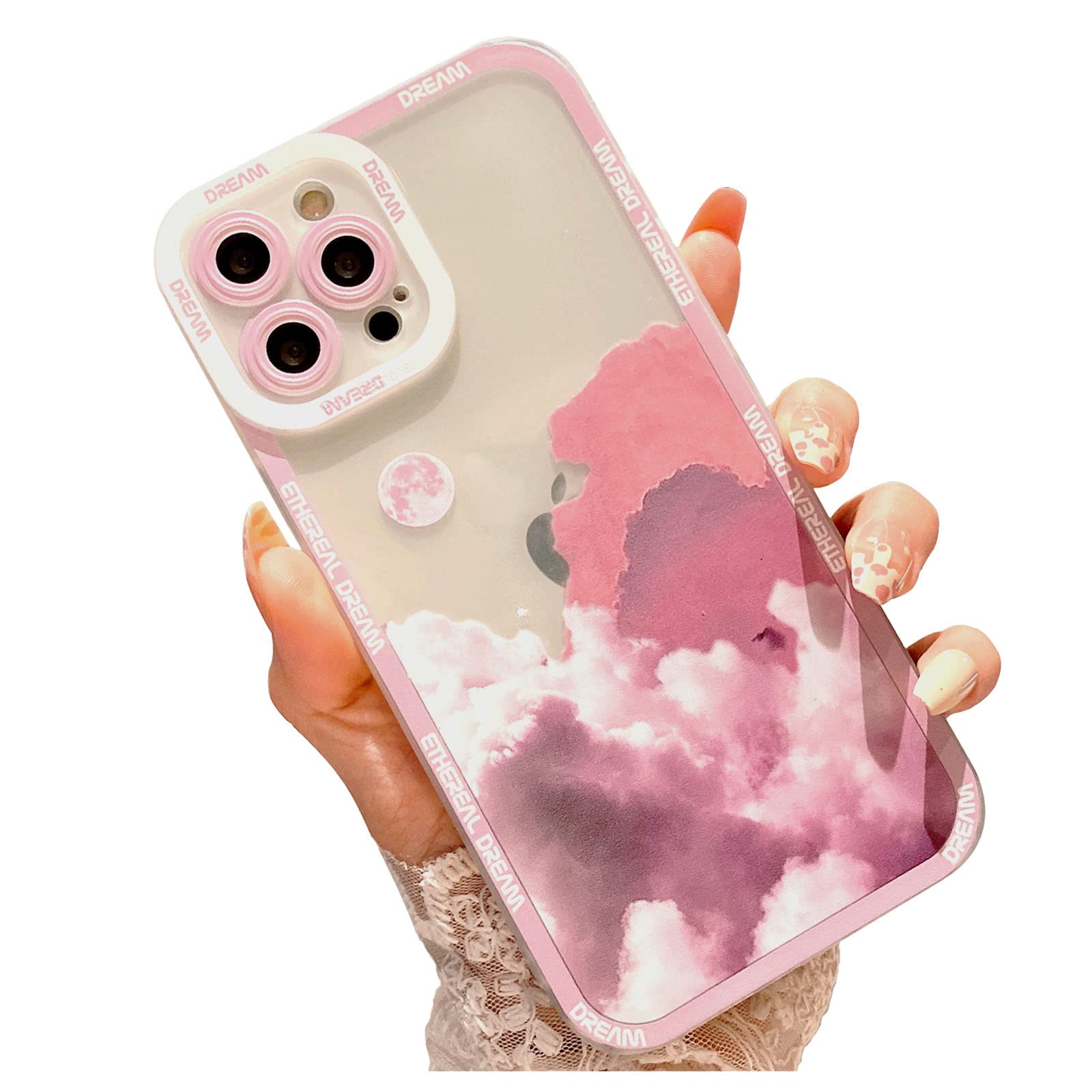 SPOBIT iPhone 12 Pro Max Case - Romantic Sunset Clouds Moon Night Design, Soft TPU Slim Protective Phone Cover for Women & Girls | Perfect for Daily Use, Travel & Gift Giving - Pink