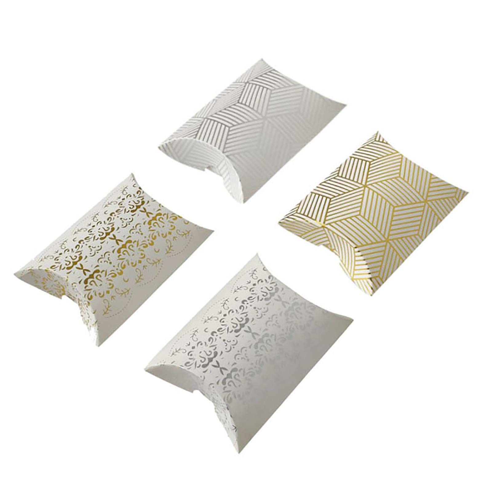 50 Pack Gold Paper Gift Pillow Boxes for Candy, Chocolate & Pie - Elegant Wedding, Christmas Party Favor Bags & Gift Wrapping Pouches - Perfect for Holiday Treats, Bridal Showers & Birthday Celebrations