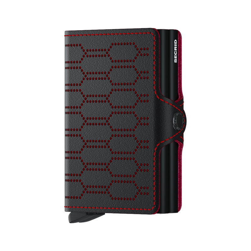Twinwallet RFID Blocking Bifold Wallet for Men - Premium Leather Fuel Black & Red Design - Perfect for Travel, Business & Everyday Use