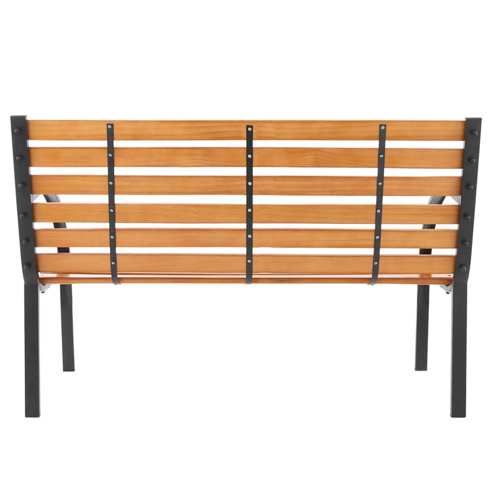 48 Inch Hardwood Slotted Steel Cast Iron Frame Outdoor Garden Bench - Durable Park Seat for Terrace, Courtyard, Porch, Deck & Garden - Perfect for Relaxing, Entertaining & Outdoor Decor