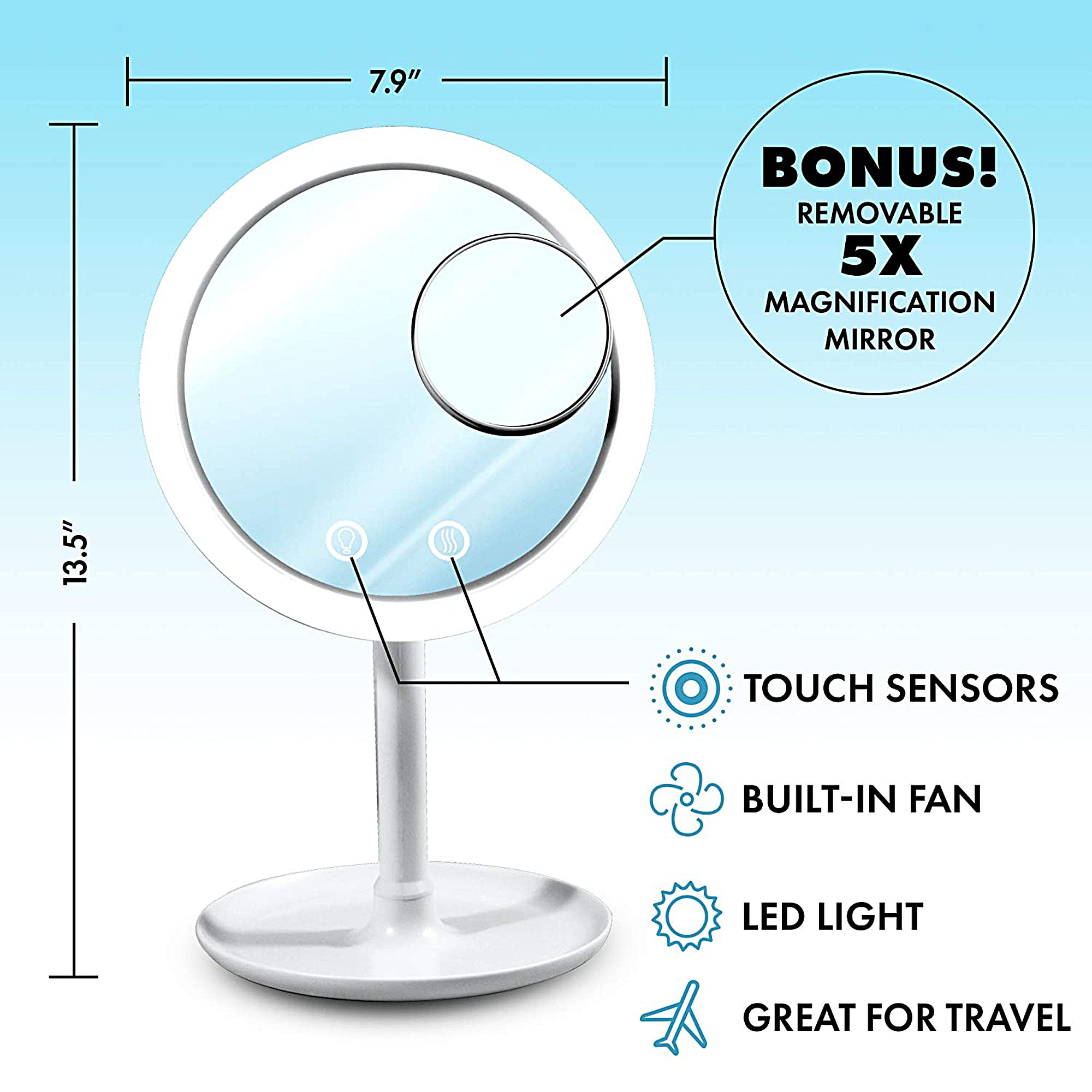 Cool Aire Mirror - Anti-Fog Bathroom Mirror with LED Light for Makeup & Shaving, Perfect for Steam-Free Grooming in Humid Bathrooms