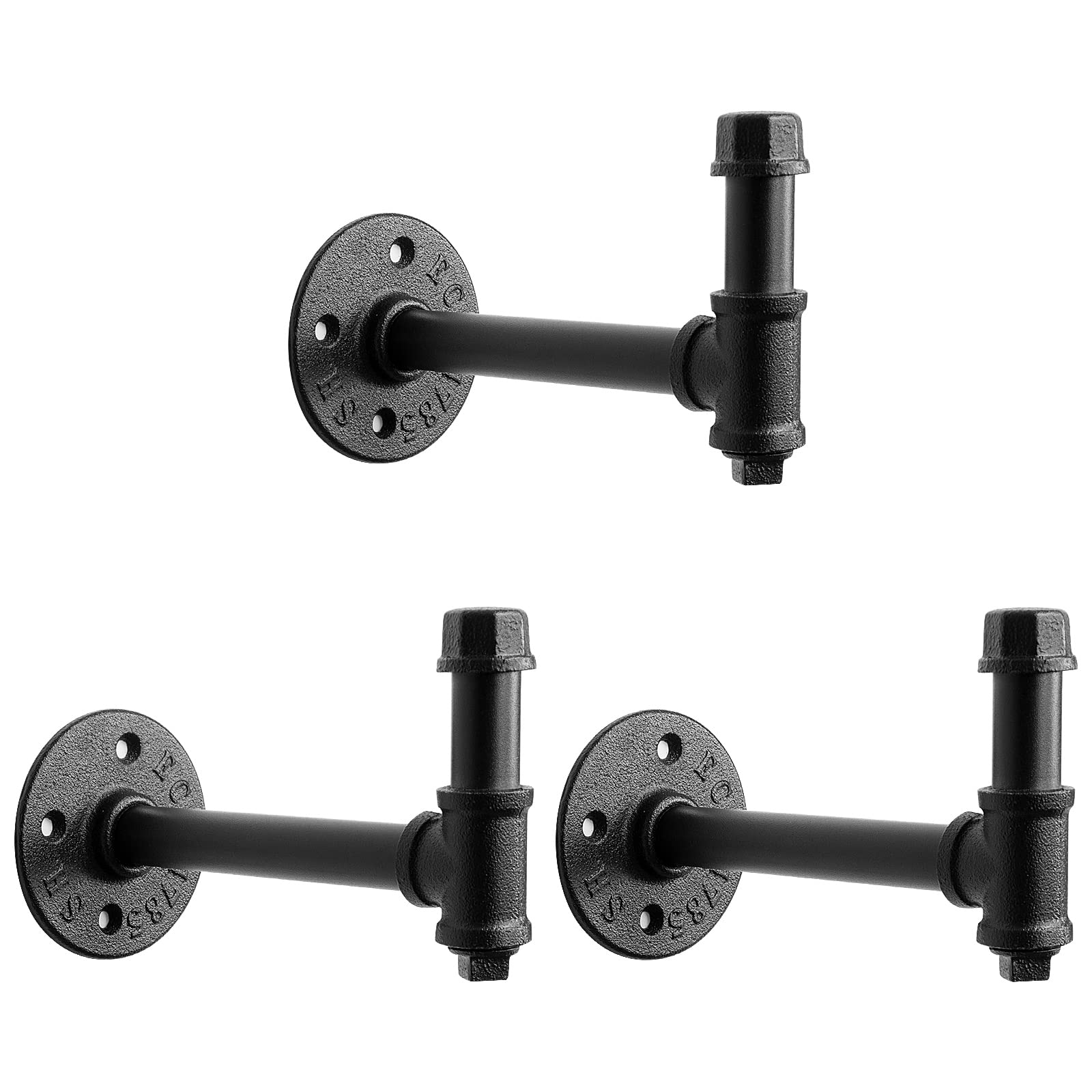 NearMoon 3 Pack Rustic Vintage Industrial Pipe Wall Hooks - Heavy Duty 6 Inch Bathrobe & Towel Hooks for Bathroom, Kitchen, Entryway - Perfect for Hanging Coats, Robes, Towels & Home Decor