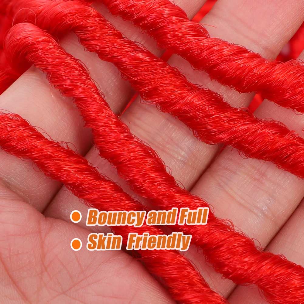 Red Soft Locs Crochet Hair 18 Inch - 6 Pack Natural Curly Wavy Pre-Looped Knotless Faux Locs Synthetic Braiding Hair (Odor-Free) for Protective Styles, Boho Looks & Everyday Wear