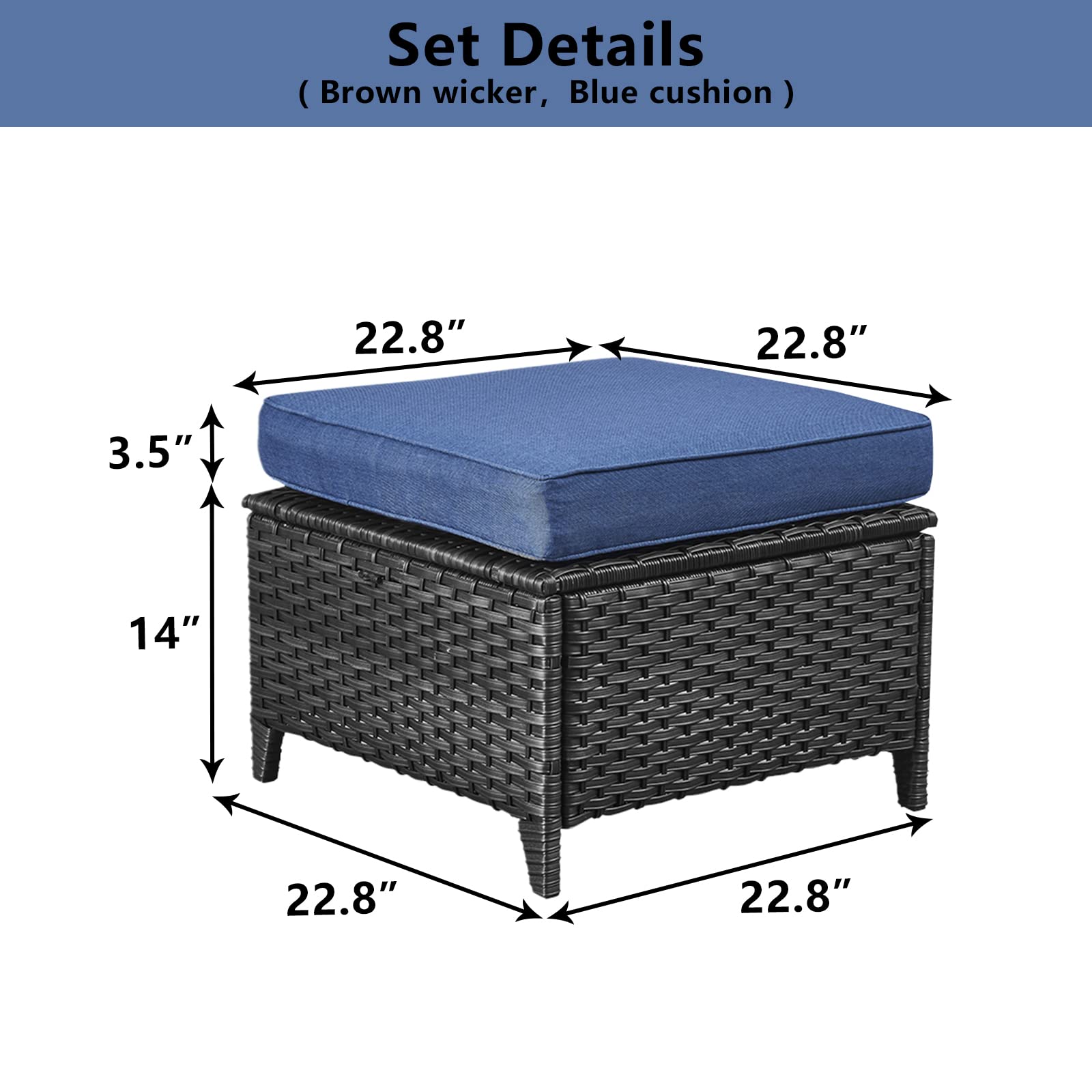 All-Weather Outdoor Furniture Ottoman Set of 2 - Patio Seating Footstool with Soft Cushions, Rattan Wicker Ottoman Seat for Garden, Deck, Poolside & Backyard Relaxation