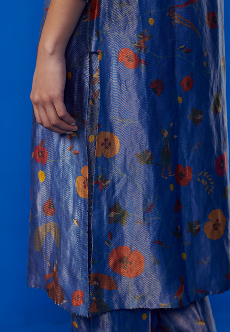 Chandni Kurta Silk Brocade Cobalt Blue Indian Ethnic Dress for Women - Perfect for Festivals, Weddings & Special Occasions