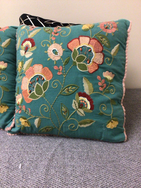 Pier 1 Floral Embroidered Decorative Throw Pillow Cover - Boho Chic Home Decor for Living Room, Bedroom & Sofa - Perfect for Farmhouse, Bohemian & Cottage Style Interiors