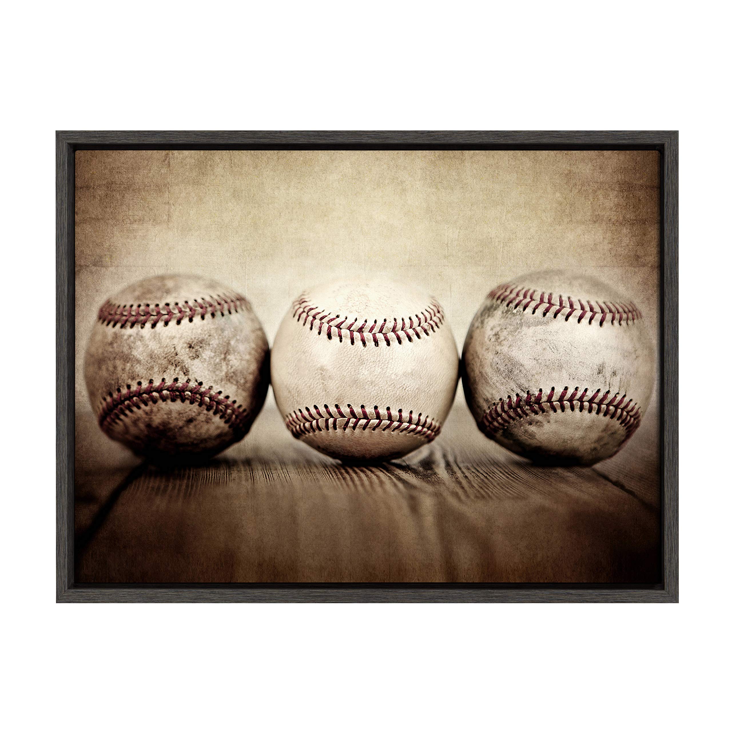 Shawn St. Peter Vintage Baseballs Framed Canvas Wall Art - 18x24 Inches Dark Grey Sports Decor | Perfect for Office, Bedroom & Living Room | Baseball Memorabilia, Man Cave & Game Room Decor