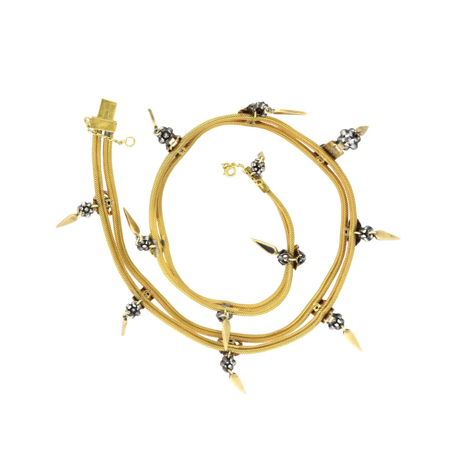 Victorian Style 18K Gold & Sterling Silver Diamond and Enamel Star Choker Necklace - Elegant Vintage Jewelry for Evening Gala, Wedding & Special Occasions