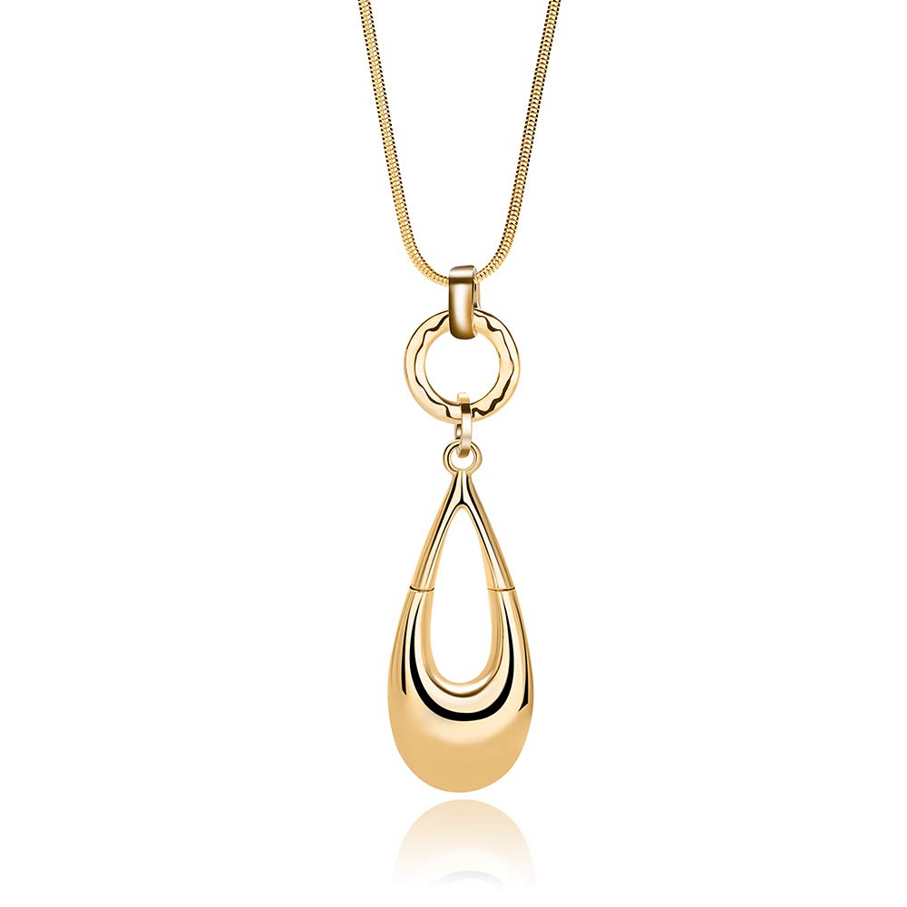Elegant Long Silver Chain Necklace for Women - Bohemian Waterdrop Pendant Layered Statement Jewelry with Gift Box | Perfect for Casual Wear, Date Nights & Boho Fashion Outfits