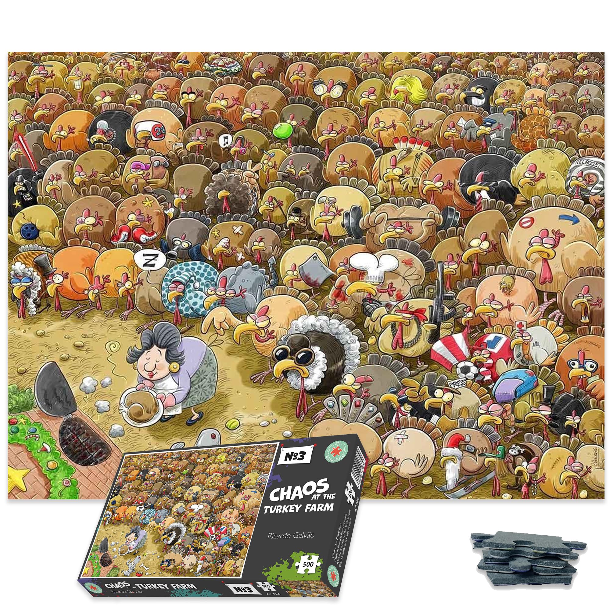 500-Piece Christmas at Chaos Turkey Farm Jigsaw Puzzle for Adults, Teens & Kids - Funny Cartoon Puzzle Game for Family Game Night & Holiday Activities