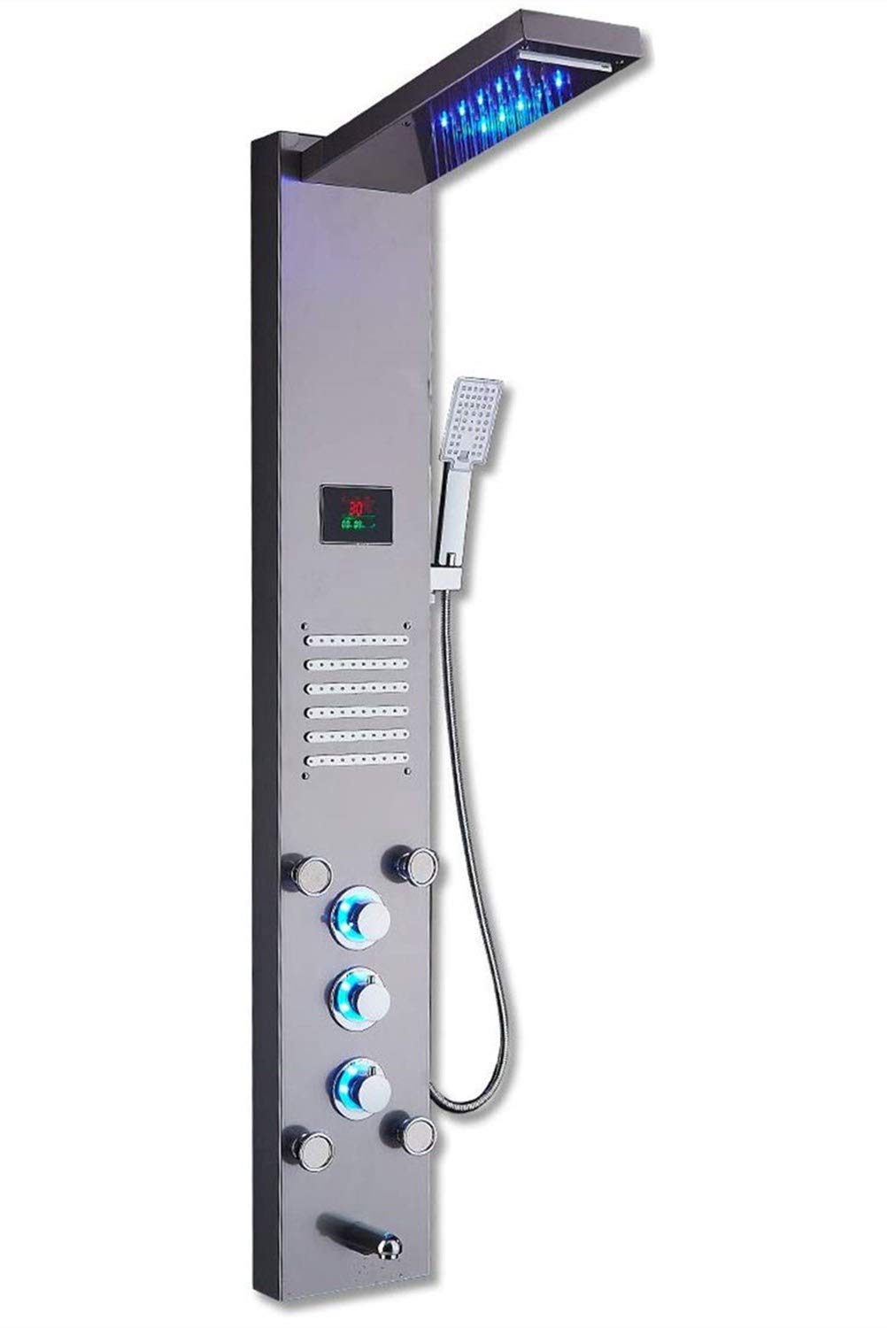 LED Shower Panel Tower System with Rainfall Shower Head & Massage Body Jets in Brushed Nickel - Perfect for Spa-Like Bathroom Experience & Modern Home Upgrade