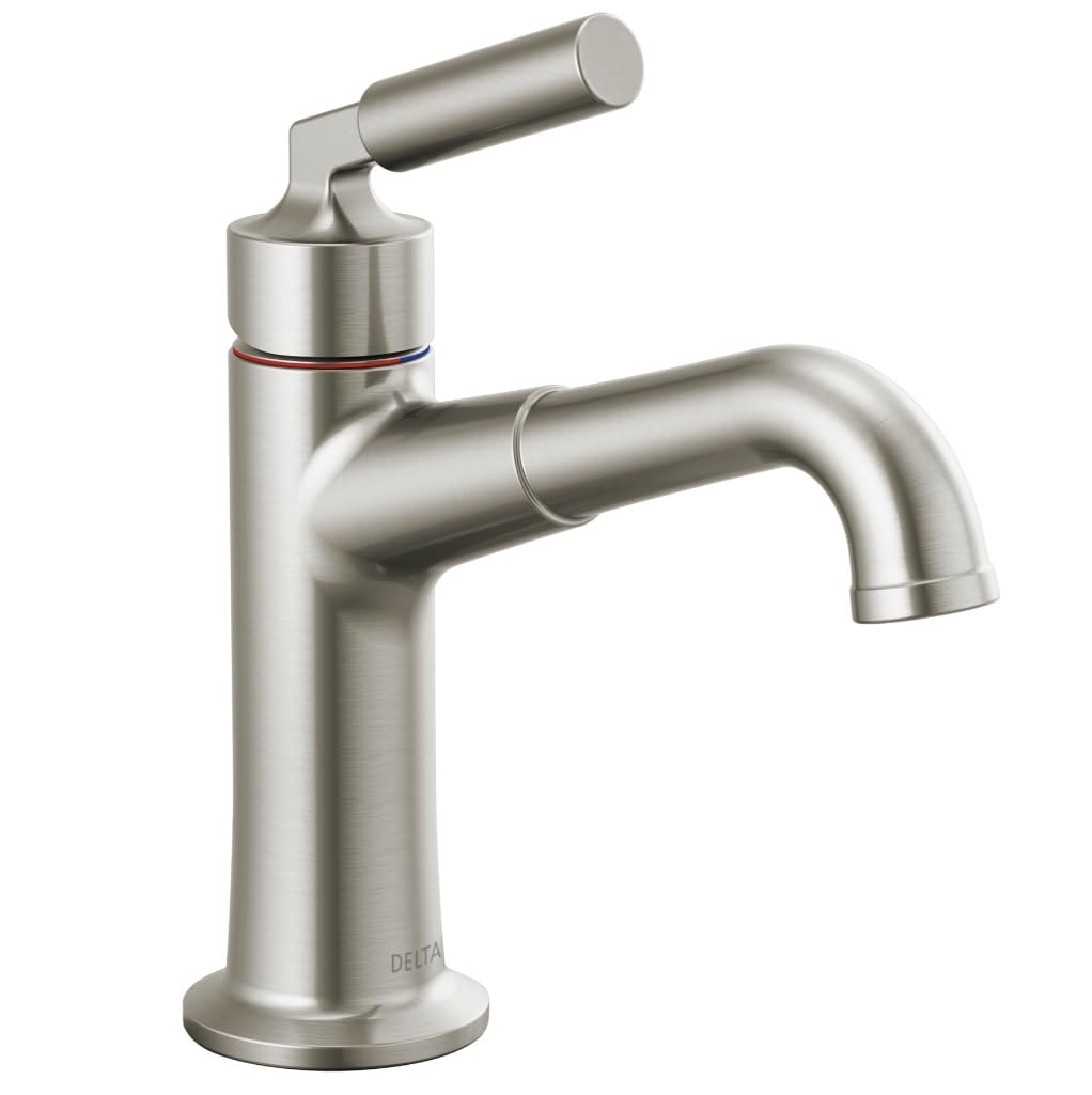 Delta 548LF-SSMPU Stainless Steel Single Hole Bathroom Sink Faucet - Modern Water-Saving Design for Vanity, Powder Room & Guest Bath Installation