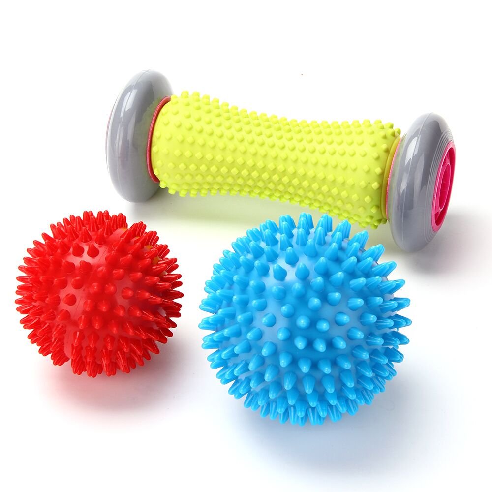 Rightwell® Foot Massager Roller & Spiky Balls Set - Plantar Fasciitis Relief, Muscle Recovery Tool for Feet, Wrists & Forearms - Includes 1 Roller Stick + 2 Massage Balls - Perfect for Post-Workout Recovery, Office Stress Relief & Home Relaxation Therapy