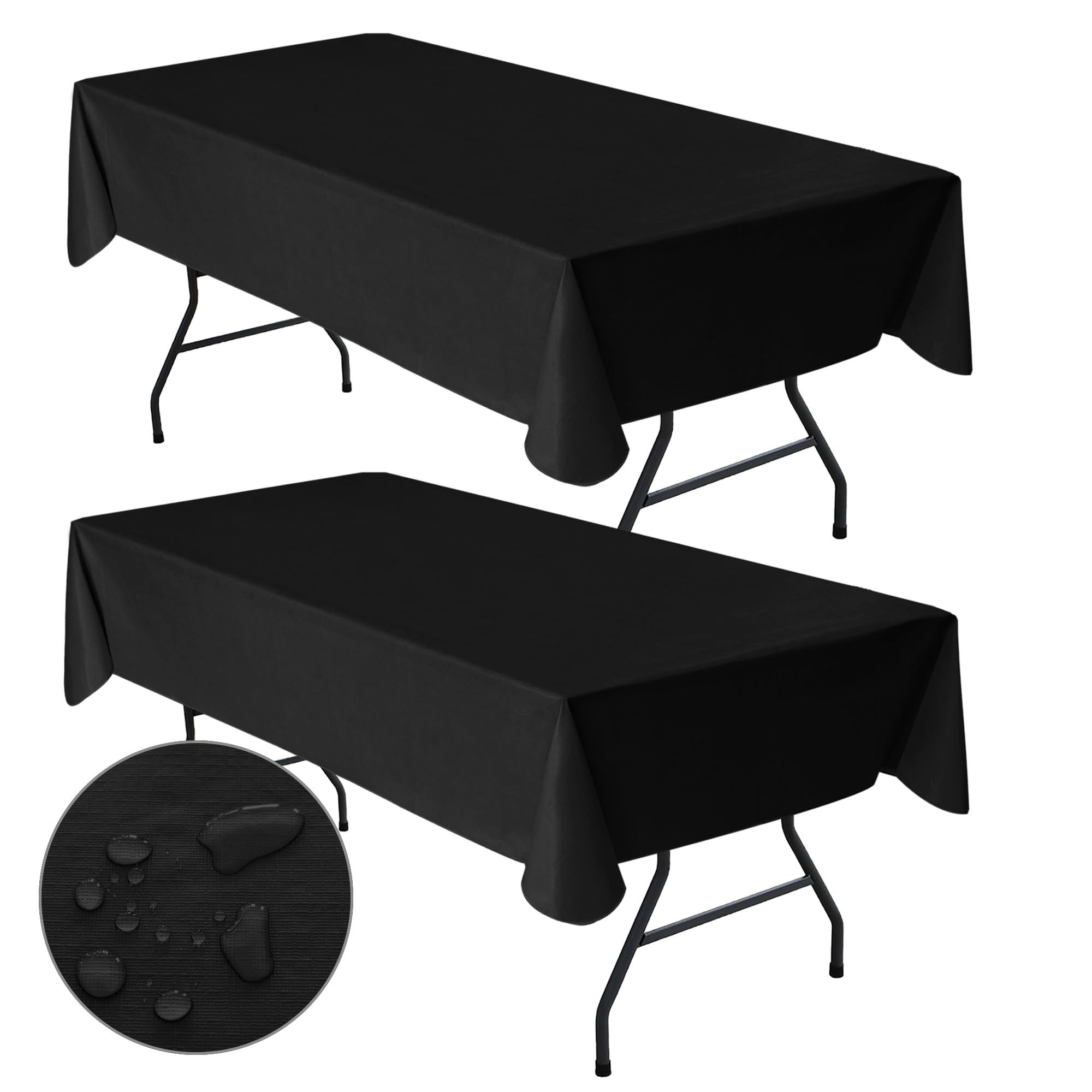 Nasitos 2 Pack Black Vinyl Plastic Tablecloth - 52x70 Inch Rectangle Disposable Table Cover with Flannel Backing, Waterproof & Wipeable - Perfect for Picnics, BBQs, Corporate Events, Trade Shows, and Home Dining