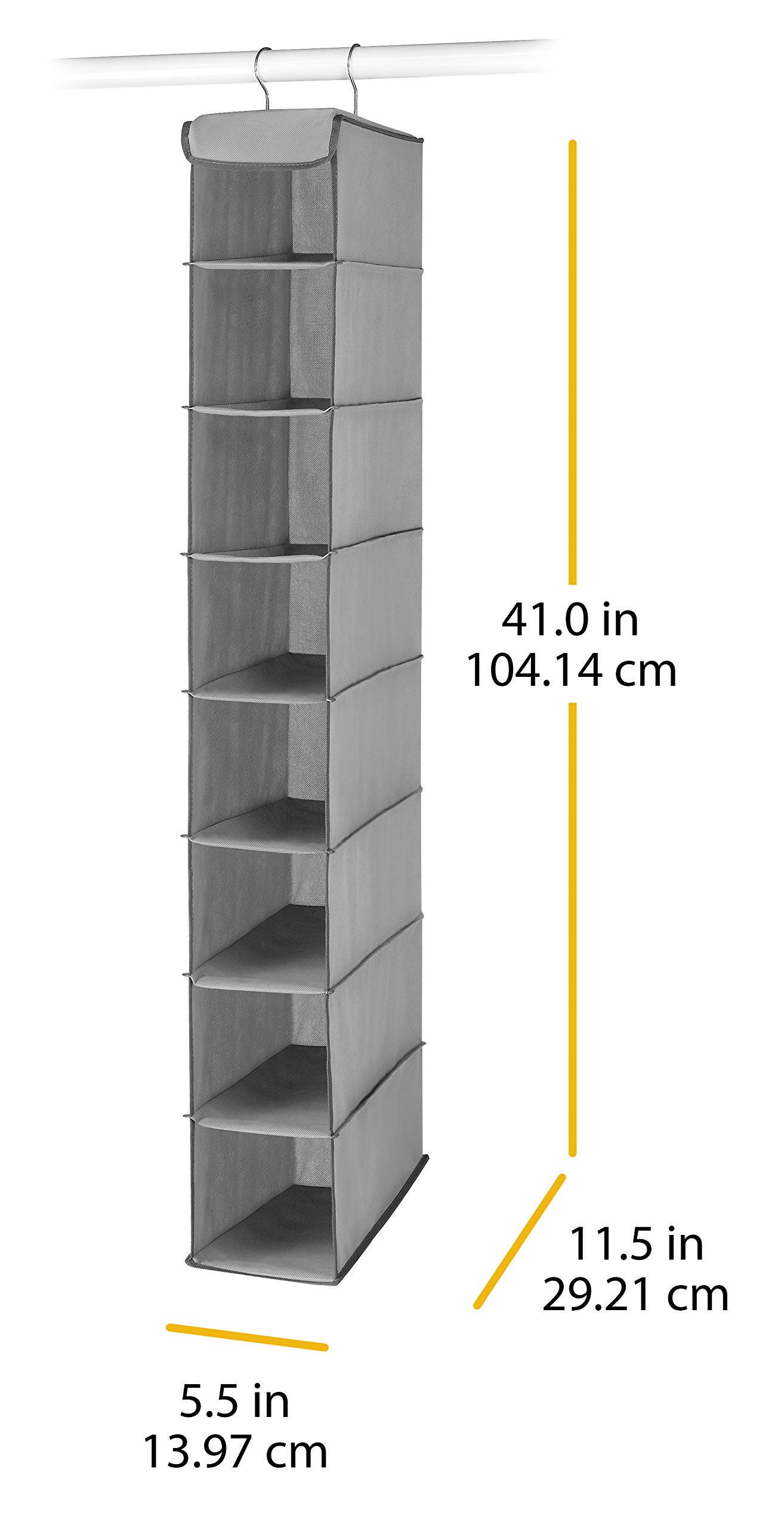 Whitmor 8-Section Hanging Shoe Organizer for Closet - Space Saving Grey Shoe Storage Shelf - Perfect for Bedrooms, Dorm Rooms & Small Spaces