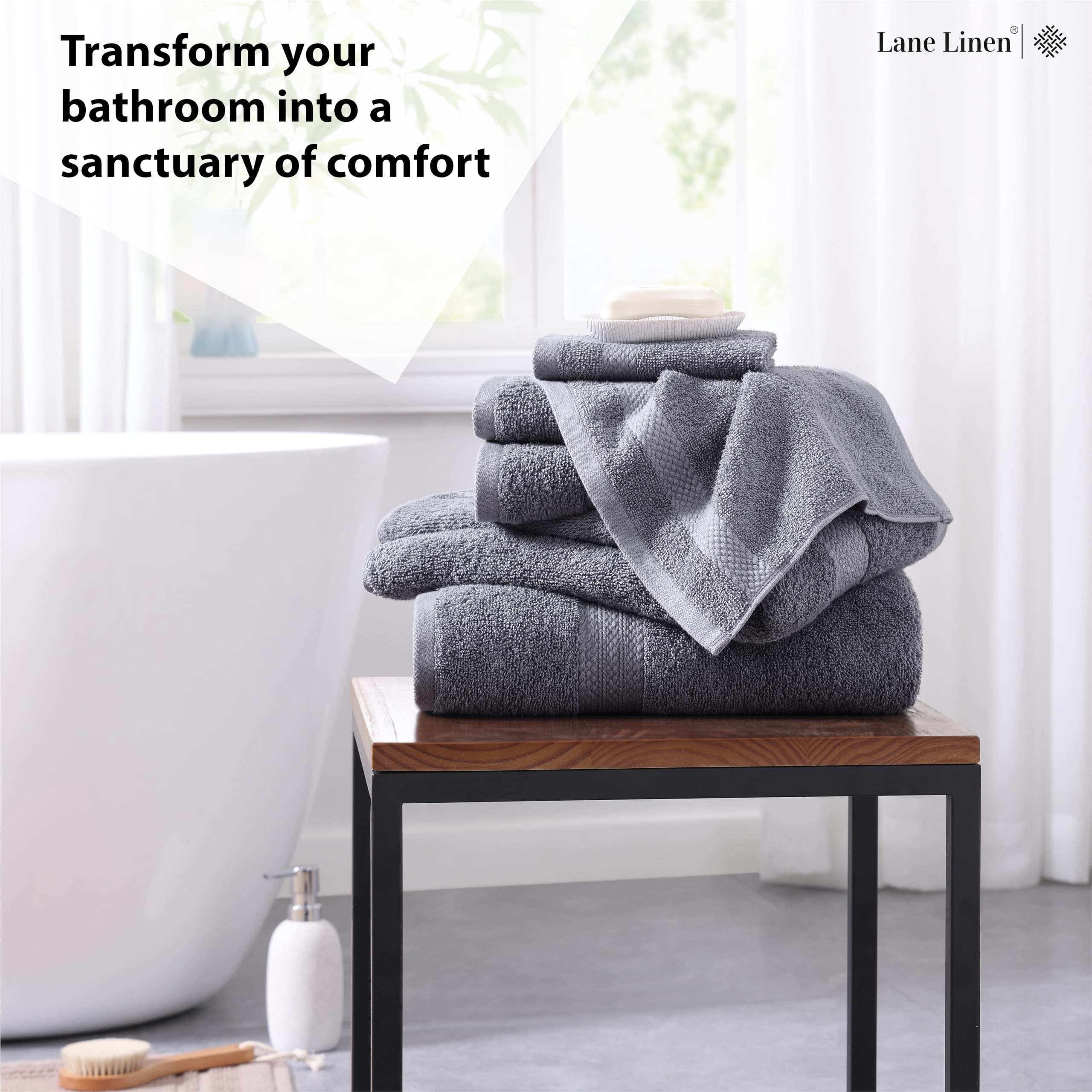 Premium 100% Cotton Bath Towels Set of 6 - Extra Large Hotel Quality Towels (2 Bath, 2 Hand, 2 Washcloths) | Soft & Absorbent for Spa, Gym & Luxury Bathroom | Cool Grey