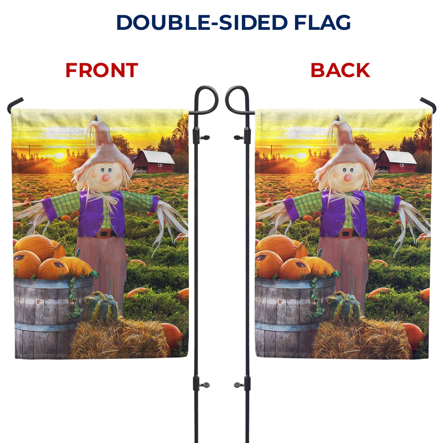 Happy Smiling Scarecrow Garden Flag - Double Sided Fall Harvest Decor with Pumpkins, 12.5 x 18 Inch Seasonal Yard Decoration for Autumn, Thanksgiving & Halloween Outdoor Celebrations