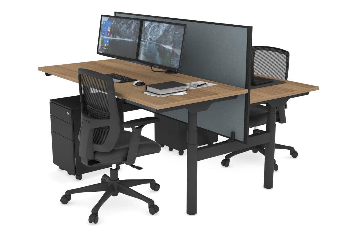 Flexi Premium Height Adjustable 2-Person H Bench Workstation - Black Frame [1800L x 700W] - Ergonomic Office & Home Workspace Solution for Shared Desks