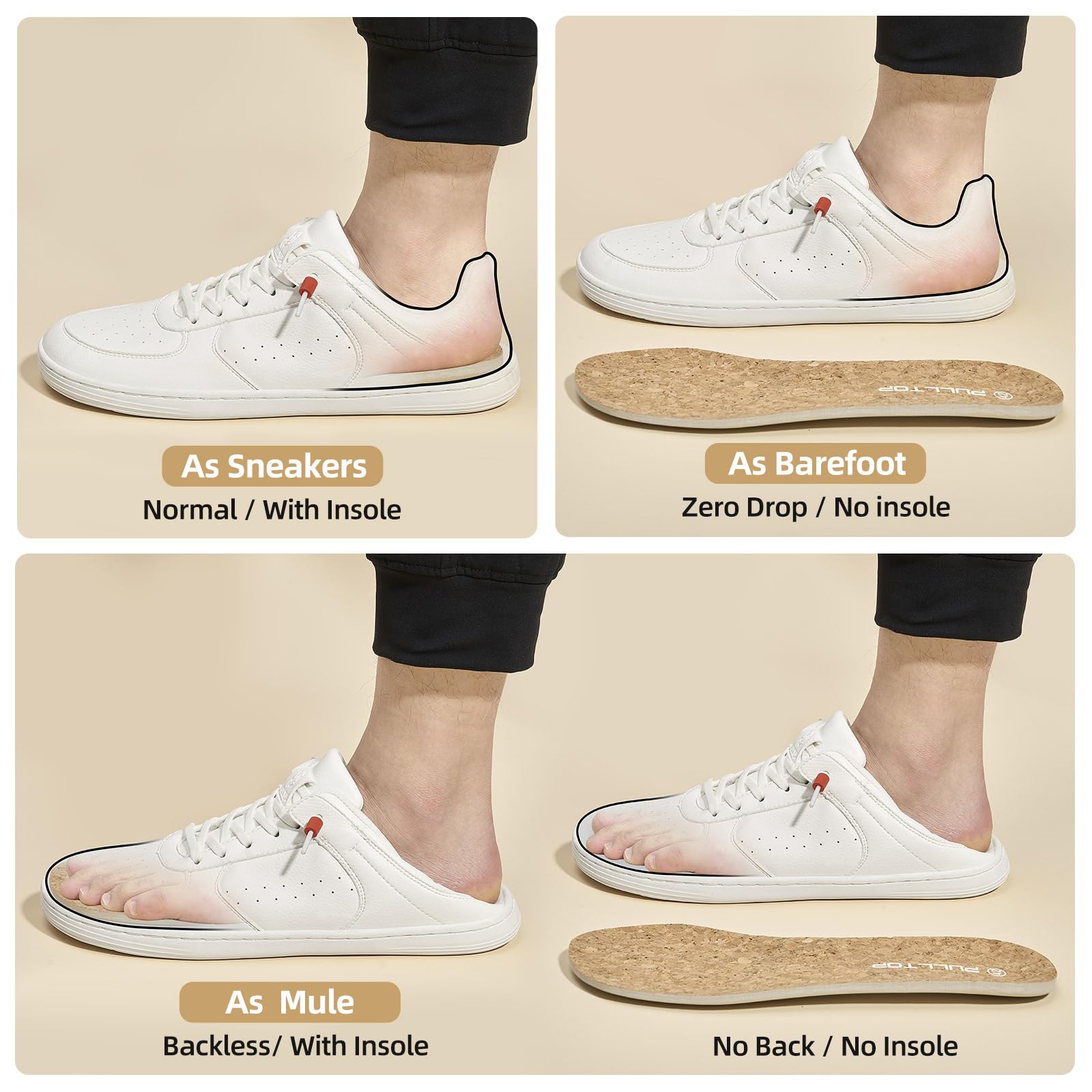 **Men's Pulltop Barefoot Wide Toe Box Shoes - Minimalist Zero Drop Dress Sneakers | Slip-Resistant Walking Shoes for Office, Travel & Casual Wear**