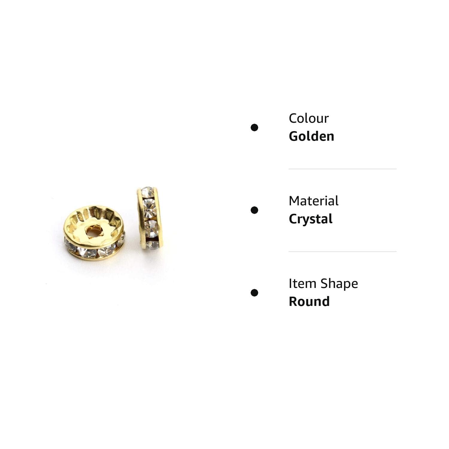 8mm 150pcs Golden Wheel Spacer Beads with Embedded Stone - Round Chakri Jewelry Beads for Bracelets, Necklaces, Friendship Bands, Rakhi & Wedding Mala Making - DIY Craft, Gift Giving & Boho Fashion Accessories