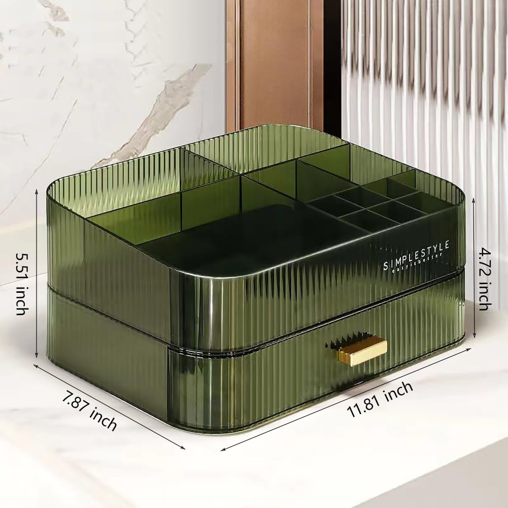 MIUOPUR Stackable Makeup Organizer with Drawers - Bathroom Vanity Storage for Cosmetics, Skincare, Lipsticks & Nail Care - Perfect for Desk, Dresser & Countertop Organization - Green