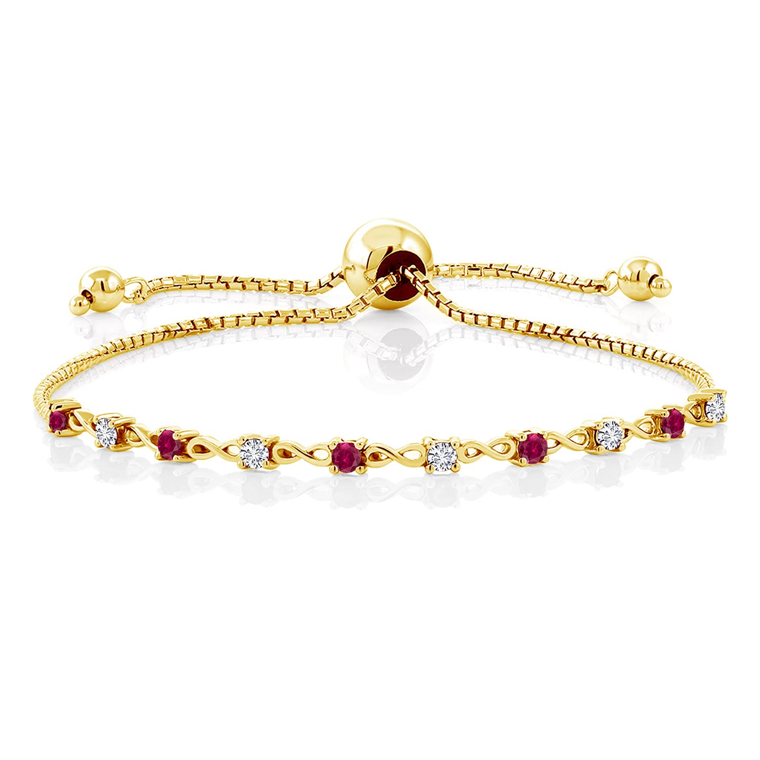 0.63 Ct Genuine Red Ruby & White Diamond 18K Yellow Gold Plated Sterling Silver Bracelet for Women - Elegant Jewelry Gift for Anniversary, Birthday & Special Occasions