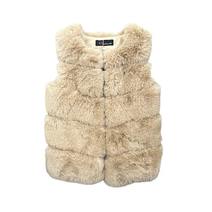 CLR Little Luxe London Chevron Fluffy Gilet Beige - Women's Winter Vest for Casual & Outdoor Wear