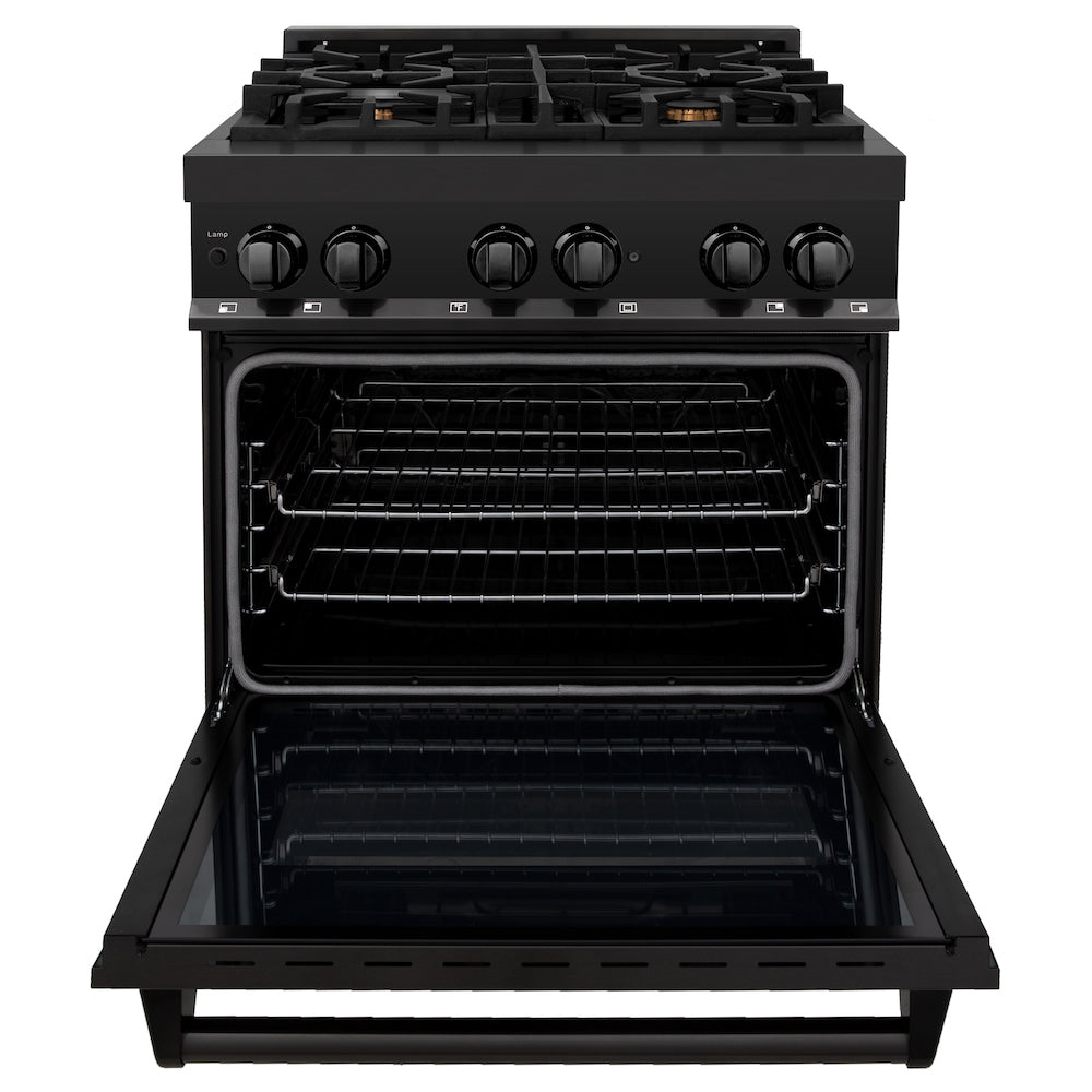 ZLINE 30 Inch 4.0 cu ft Black Stainless Steel Dual Fuel Range - Gas Cooktop & Electric Convection Oven with 4 Brass Burners (RAB BR 30) | Perfect for Modern Kitchens, Home Chefs & Restaurant-Style Cooking