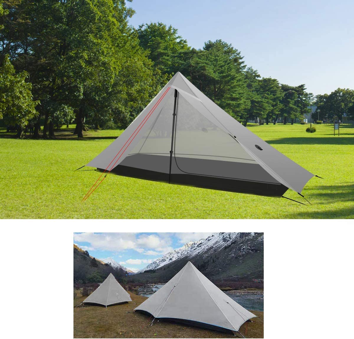 KIKILIVE LanShan Ultralight Backpacking Tent - 1 & 2 Person Lightweight Camping Tent for Hiking, Backpacking & Outdoor Adventures - Perfect for Solo Travelers & Couples