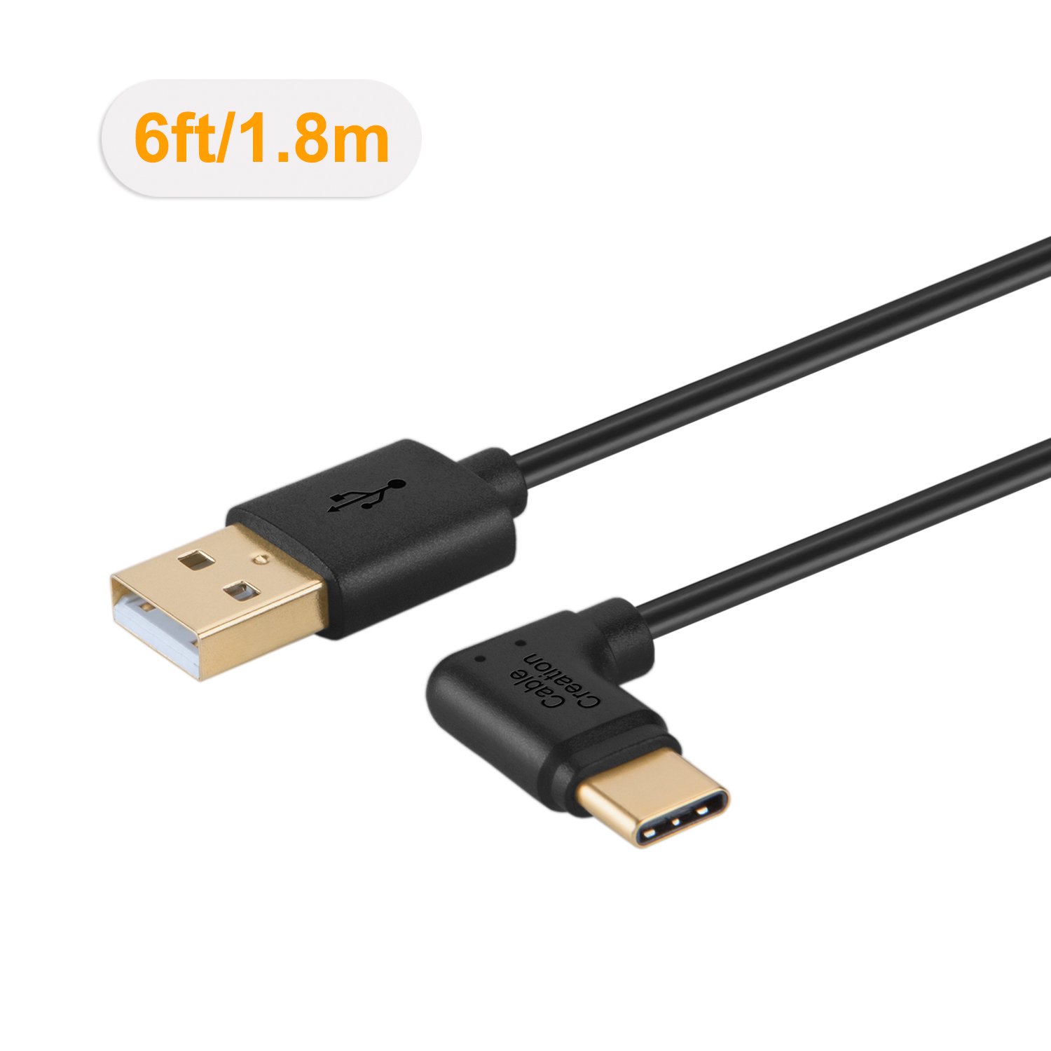 CableCreation 6FT USB A to USB C 90 Degree Angle Cable, 3A Fast Charging, Compatible with iPhone 15 Pro, Samsung Galaxy S23/S22 Ultra, Google Pixel XL 2, LG G6 V20 - Perfect for CarPlay, Home & Office Charging (1.8M)