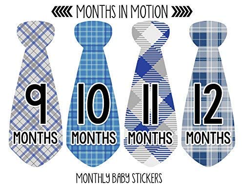 Baby Monthly Milestone Necktie Stickers - Newborn Boy Growth Photo Props - Set of 20 Adhesive Month Stickers for Baby Shower, First Birthday & Monthly Photos - Perfect for Baby Album, Scrapbooking & Social Media Posts