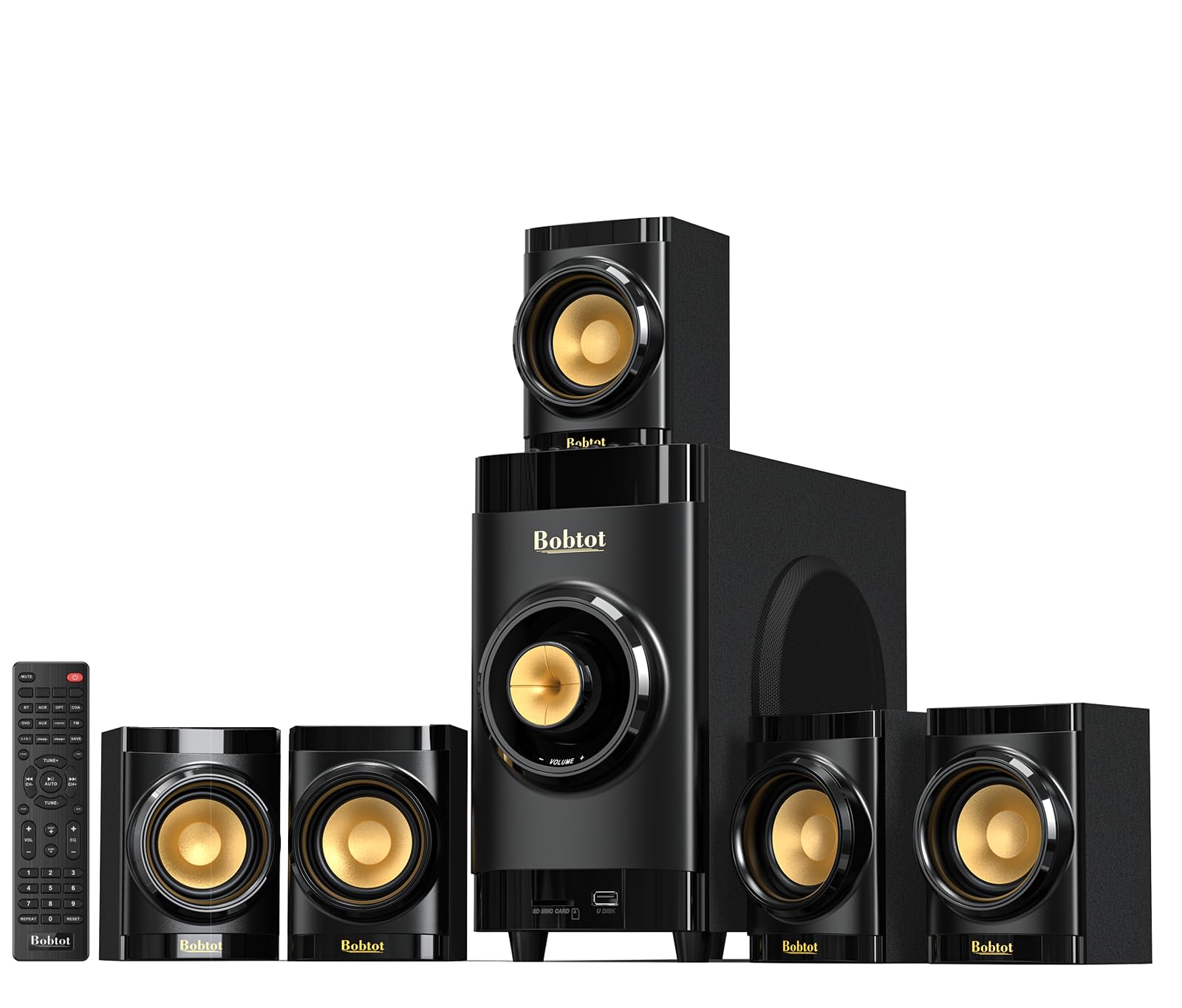 5.1 Channel Home Theater System with 4-Inch Subwoofer & Wired Speakers - HDMI ARC, Optical, Bluetooth Input for TV, Projector | Perfect for Movie Nights & Gaming Setup