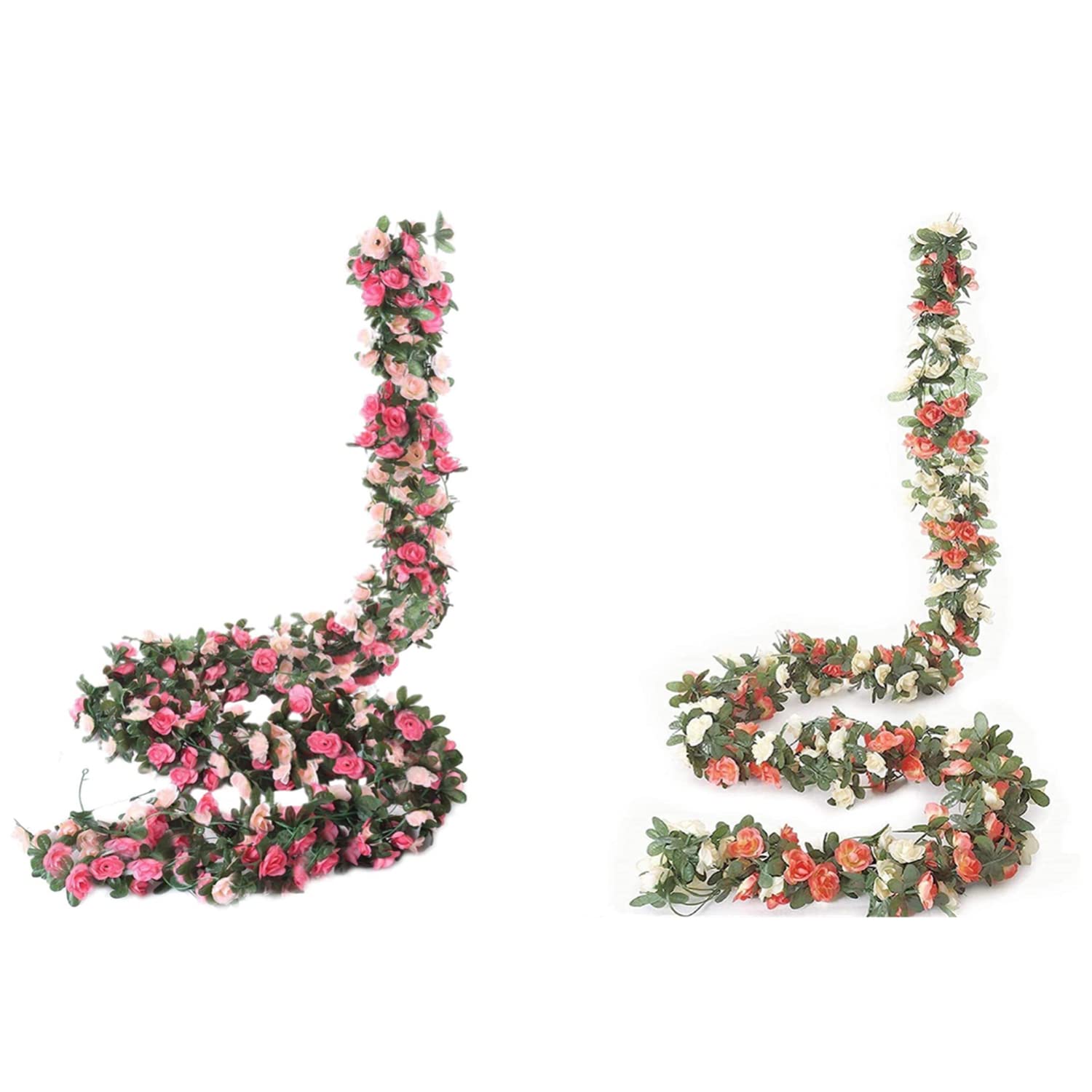 Miracliy 8-Pack 66FT Artificial Rose Vine Garland - 5-Pack 41FT Fake Hanging Flowers for Home, Hotel, Office, Wedding & Garden Decor - Realistic Silk Rose Ivy Plants for Indoor/Outdoor Party Decoration