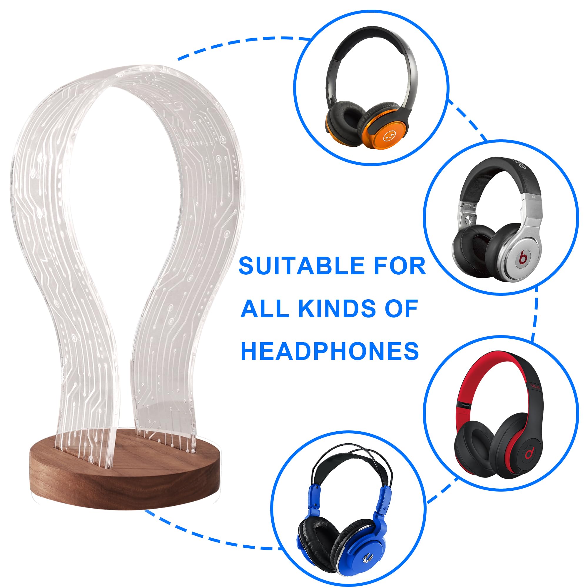 CoolGift Mart LED Headphone Stand with Blue & Pink Night Light - Wooden Gaming Headset Holder for Gamers & Music Lovers - Perfect Desk Organizer for Gaming Setup, Home Office & Bedroom Decor
