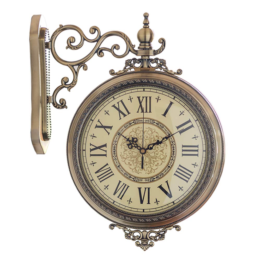 Vintage Double-Sided Station Clock - European Retro Wall Clock with Silent Rotating Mechanism, Nordic Style Iron Craft for Living Room, Bedroom, Study - 20 Inch (Perfect for Farmhouse, Industrial & Vintage Home Decor)