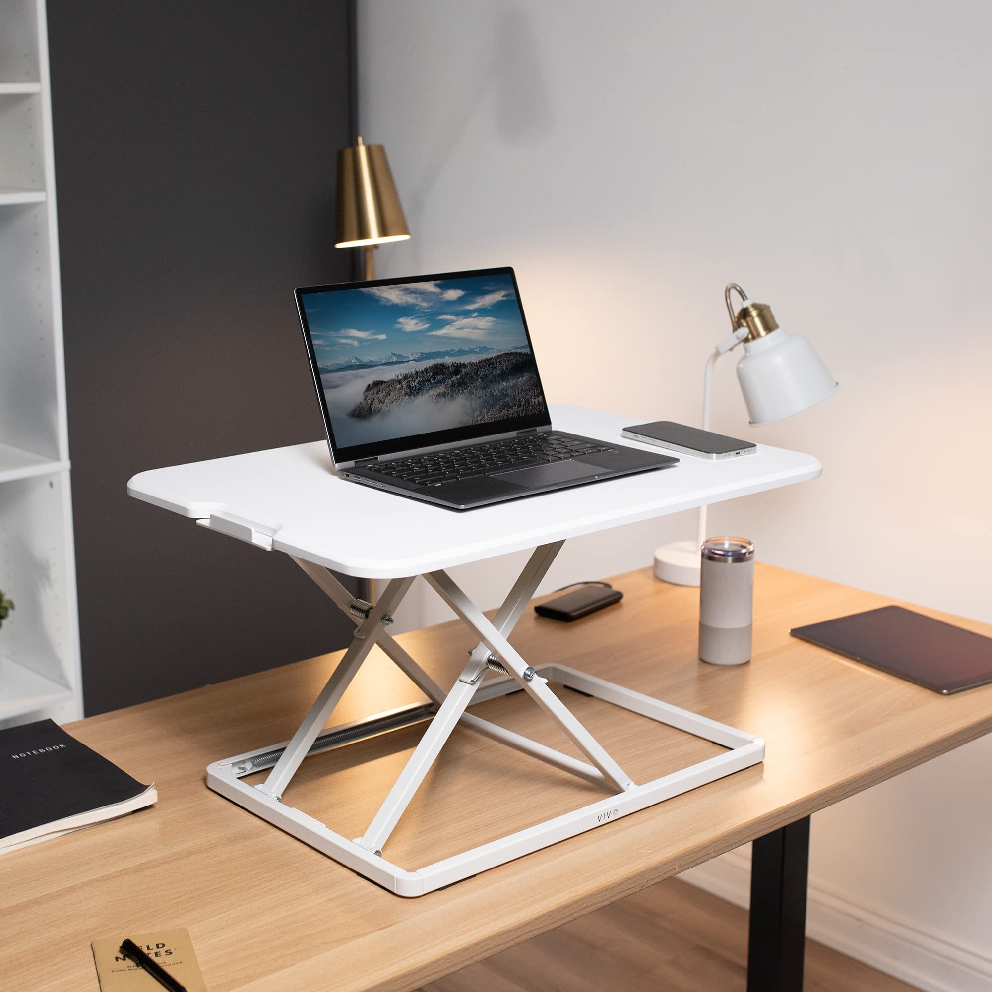 VIVO Ultra-Slim Single Monitor Stand Up Desk Riser - Height Adjustable Sit to Stand Workstation for Laptop & Computer - Compact Ergonomic Home Office Desk Converter - White (DESK-V001JW) - Perfect for Remote Work, Gaming & Study Setup