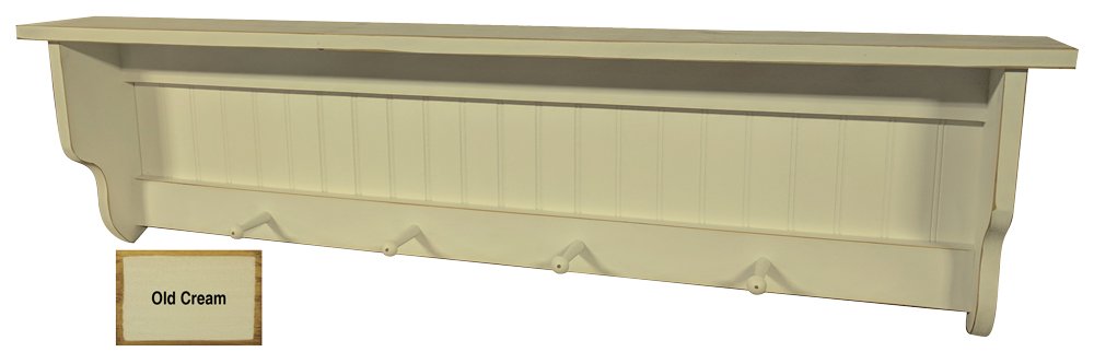 Sawdust City Pine Shelf with Pegs - 4 Feet Long Rustic Wooden Wall Shelf (Old Cream) - Perfect for Bathroom, Kitchen, or Entryway Storage and Organization