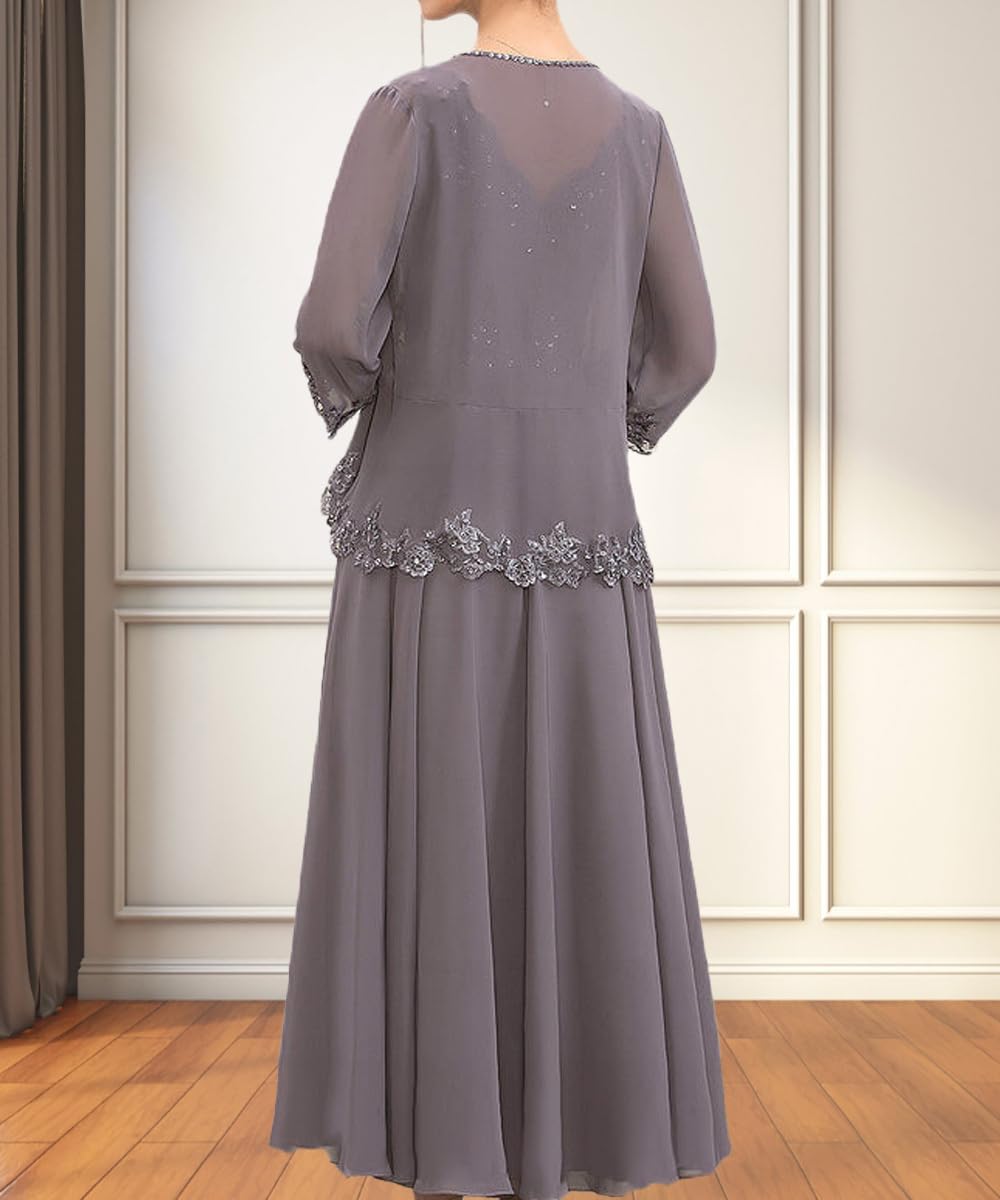 Elegant Plus Size Mother of The Bride Dresses 2-Piece Chiffon Ruffled Formal Gown with Jacket - Perfect for Weddings, Receptions & Special Occasions (YB40)