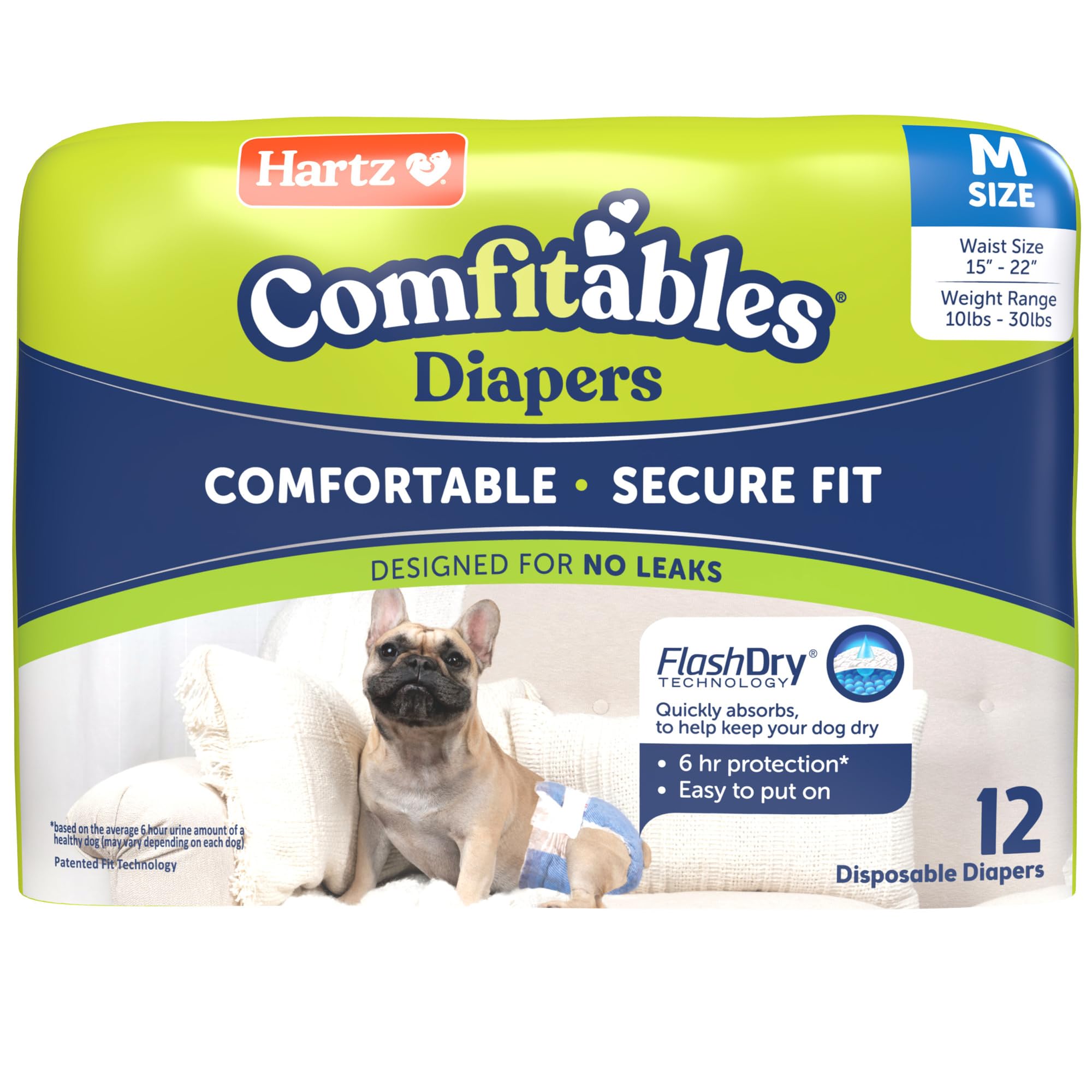 Hartz Disposable Dog Diapers for Medium Dogs - 32 Count Pack | Soft, Comfortable & Secure Fit | Easy to Use for House Training, Incontinence & Travel | Pet Care Essentials for Puppies & Adult Dogs