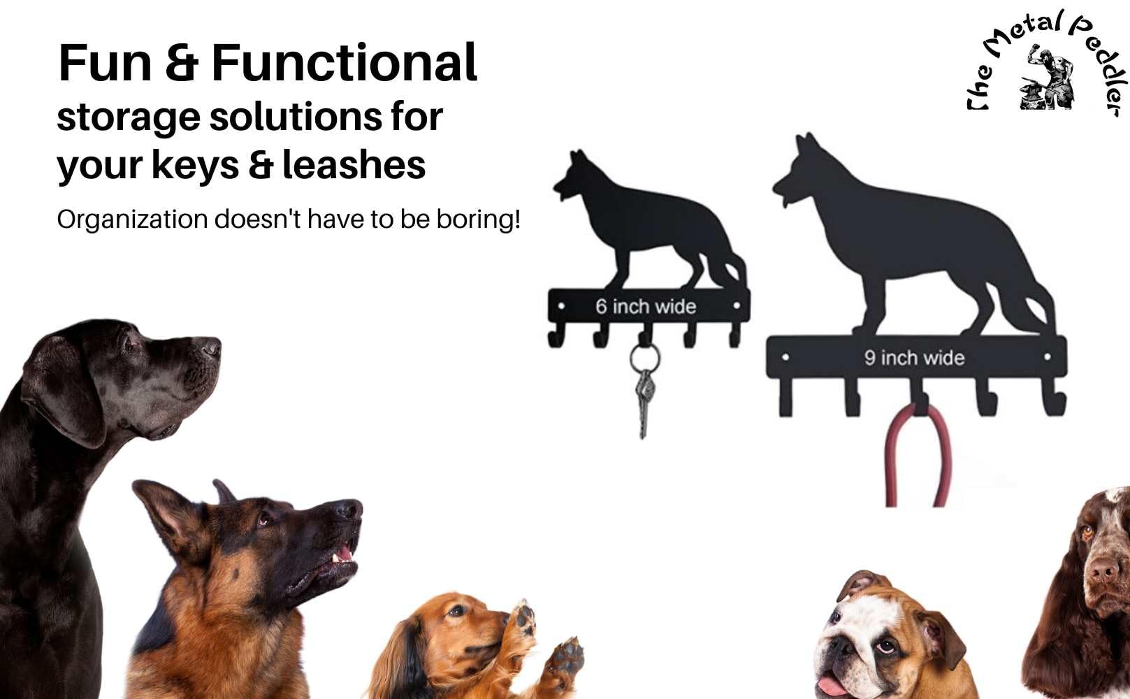 Longhaired Dachshund Wall Hook - 9 Inch Wide Key Holder & Dog Leash Hanger with 5 Hooks - Handmade in USA - Perfect for Entryway, Mudroom & Pet Organization