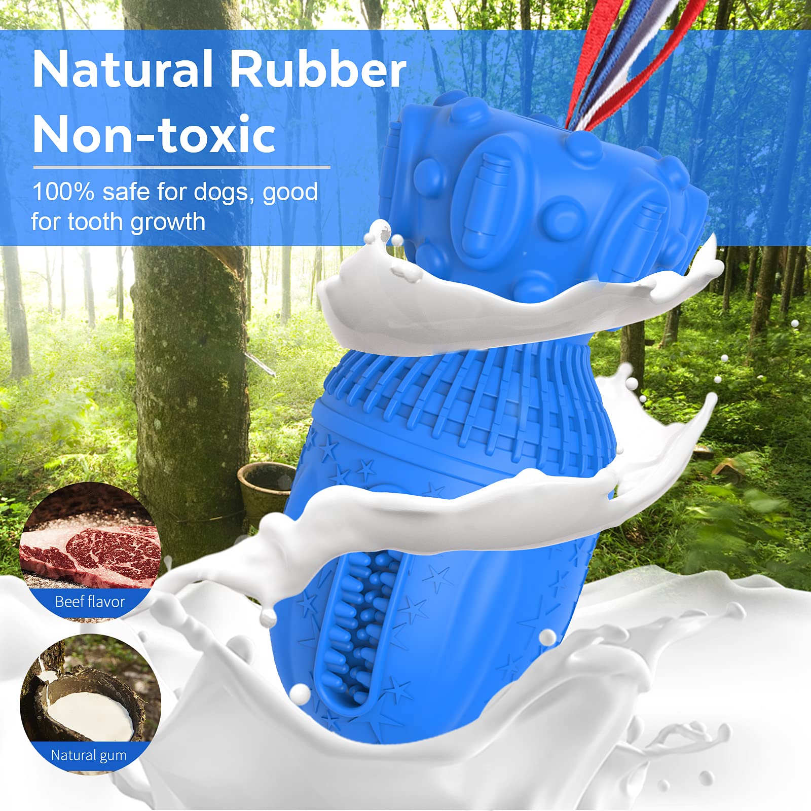 Indestructible Dog Chew Toy for Aggressive Chewers - Tough Natural Rubber Chewing Toy for Medium & Large Dogs - Non-Toxic, Interactive Pet Toy (Blue) - Perfect for Playtime, Training & Anxiety Relief