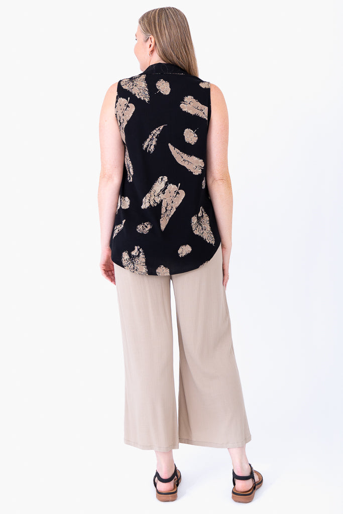 Breathable Hula Tank Top - Shadow Leaf Print, Soft Linen Bamboo Blend for Women - Perfect for Yoga, Beach & Summer Outfits