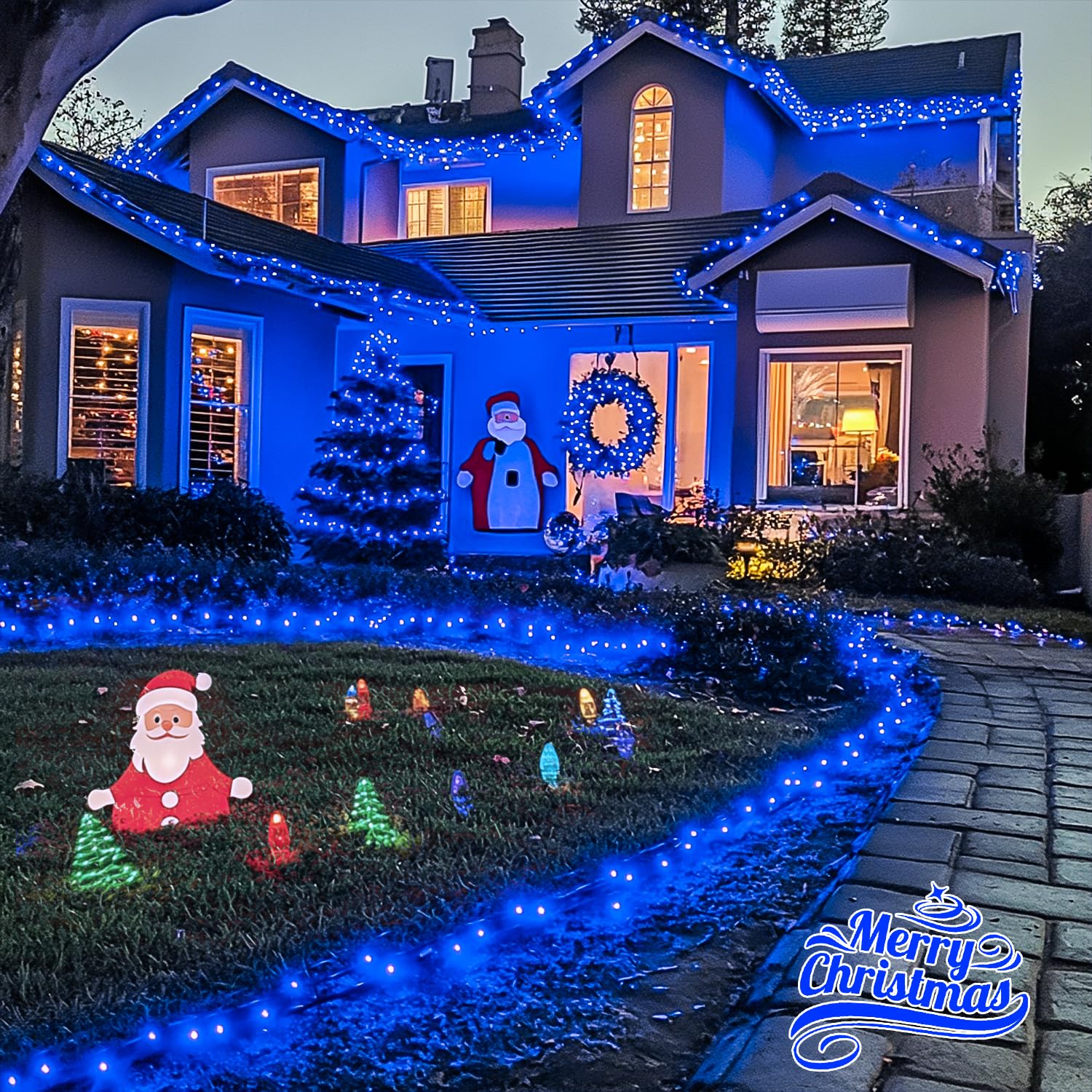 JMEXSUSS 200 LED Blue Christmas Lights Outdoor - 66ft Expandable Waterproof String Lights with Green Wire & 8 Lighting Modes - Perfect for Christmas Tree, Party, Halloween, Indoor and Outdoor Holiday Decorations