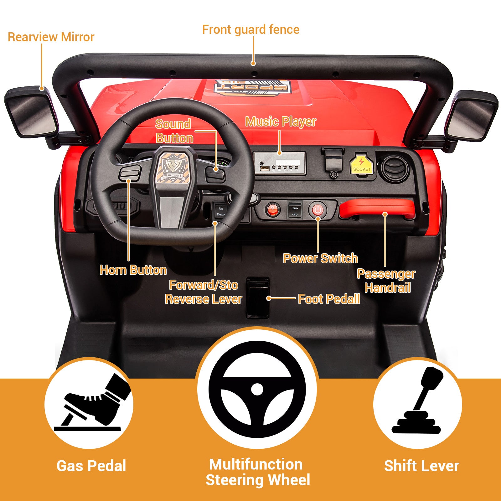 GARVEE 24V 2-Seater Kids Ride On Dump Truck - 6X6 Electric UTV with Remote Control, Battery Powered 6-Wheeler for Boys & Girls Ages 3+ (Black & Red) | Perfect for Outdoor Play, Birthday Gifts & Backyard Adventures